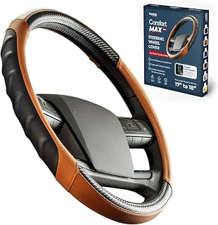 18 Inch Semi Truck Steering Wheel Cover – Premium Leather Grip for Big Rigs & Long-Haul Drivers – Anti-Slip, Breathable Comfort – Durable semi Truck Accessories for Drivers – Brown