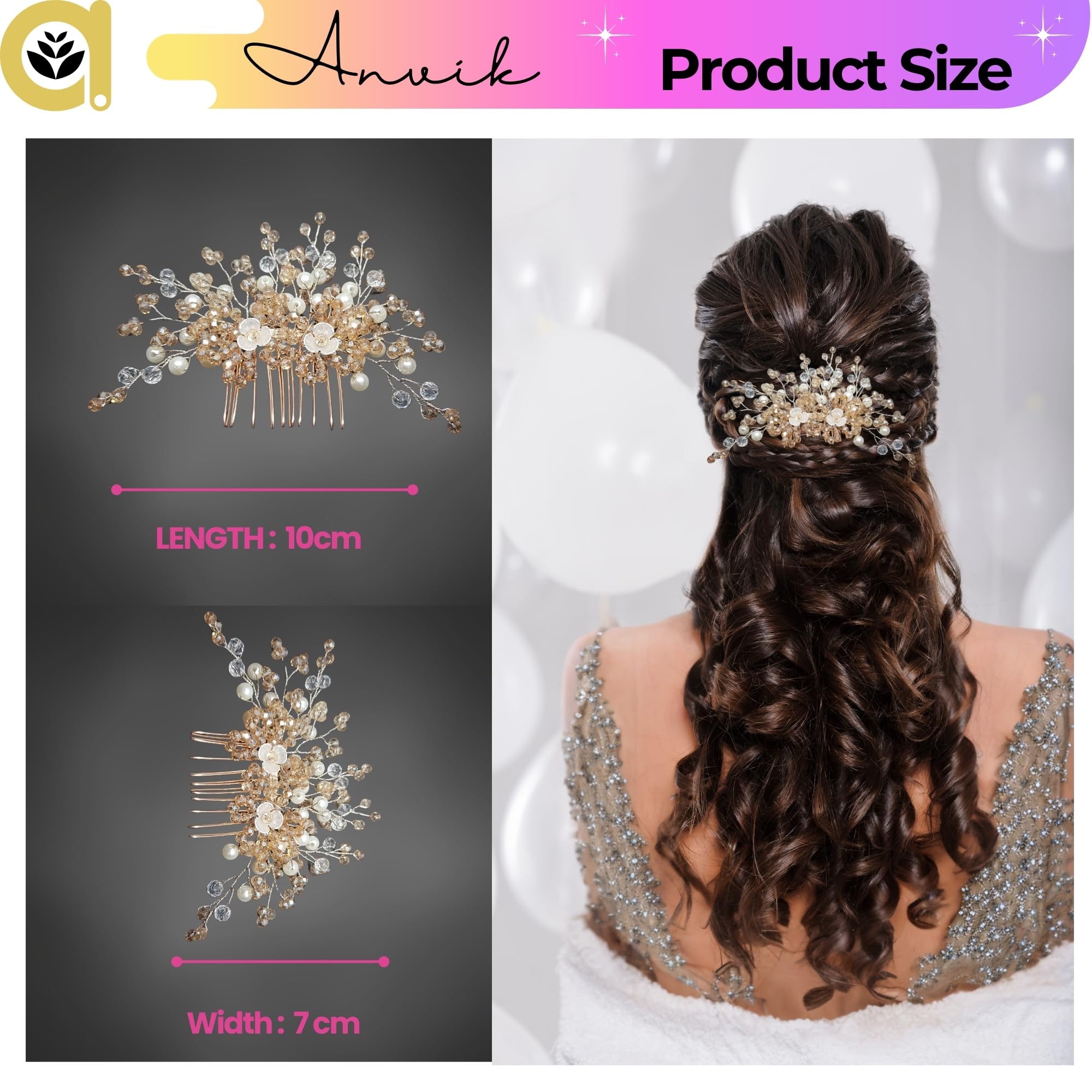 ANVIK Pearl And Crystal Fancy Hair Clip/Side Pin/Comb Pin/Juda Pin/Crystal Bun Pin For Women And Girls Bride Hair Styling Wedding Hair Accessories For Women Flower Hair Accessory - Image 3 thumbnail
