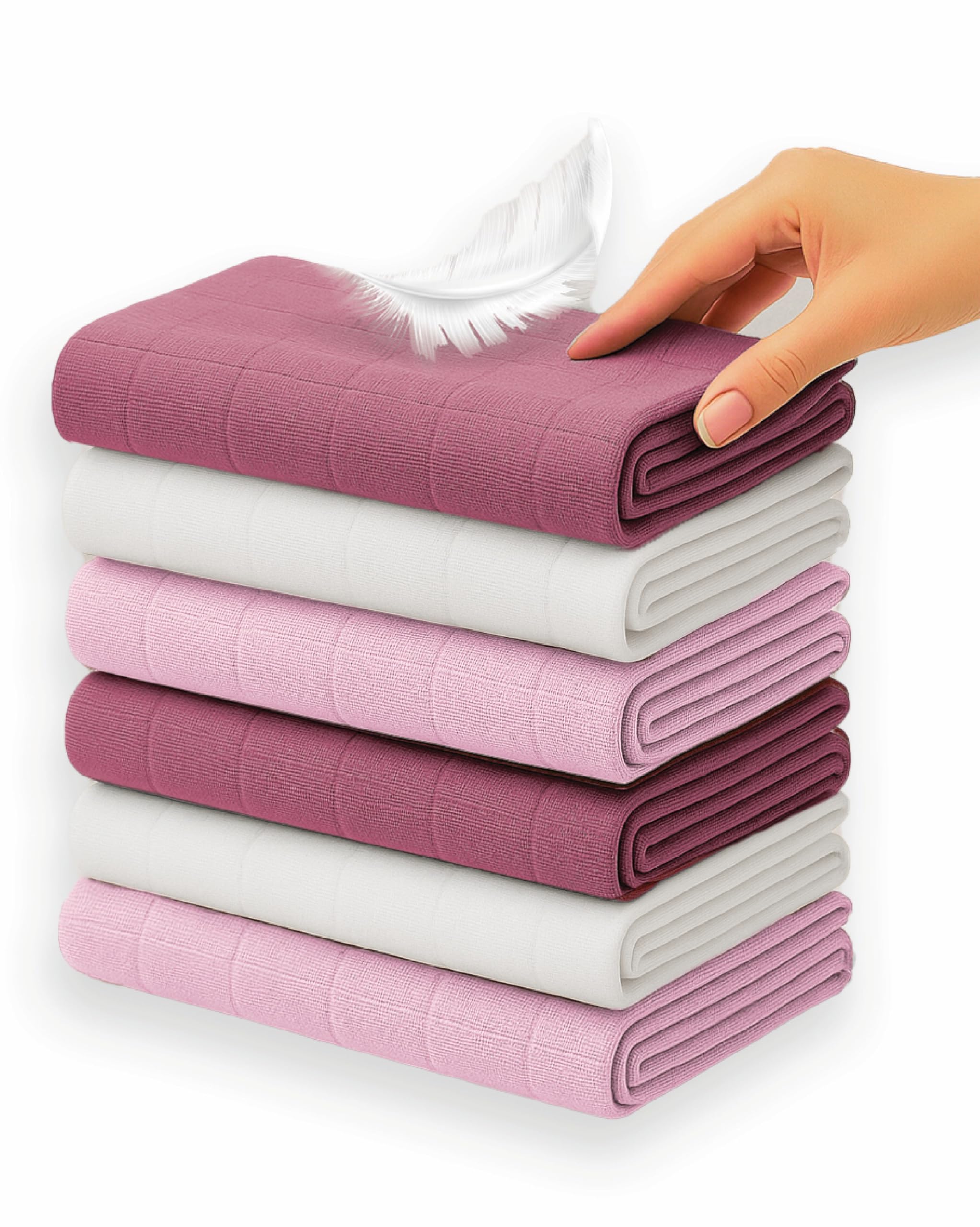 Soft Touch Newborn Essentials 100% Cotton Baby Muslin Cloths 6 Pack 70 x 70 cm (Assorted - Pink, White, Deco Rose)