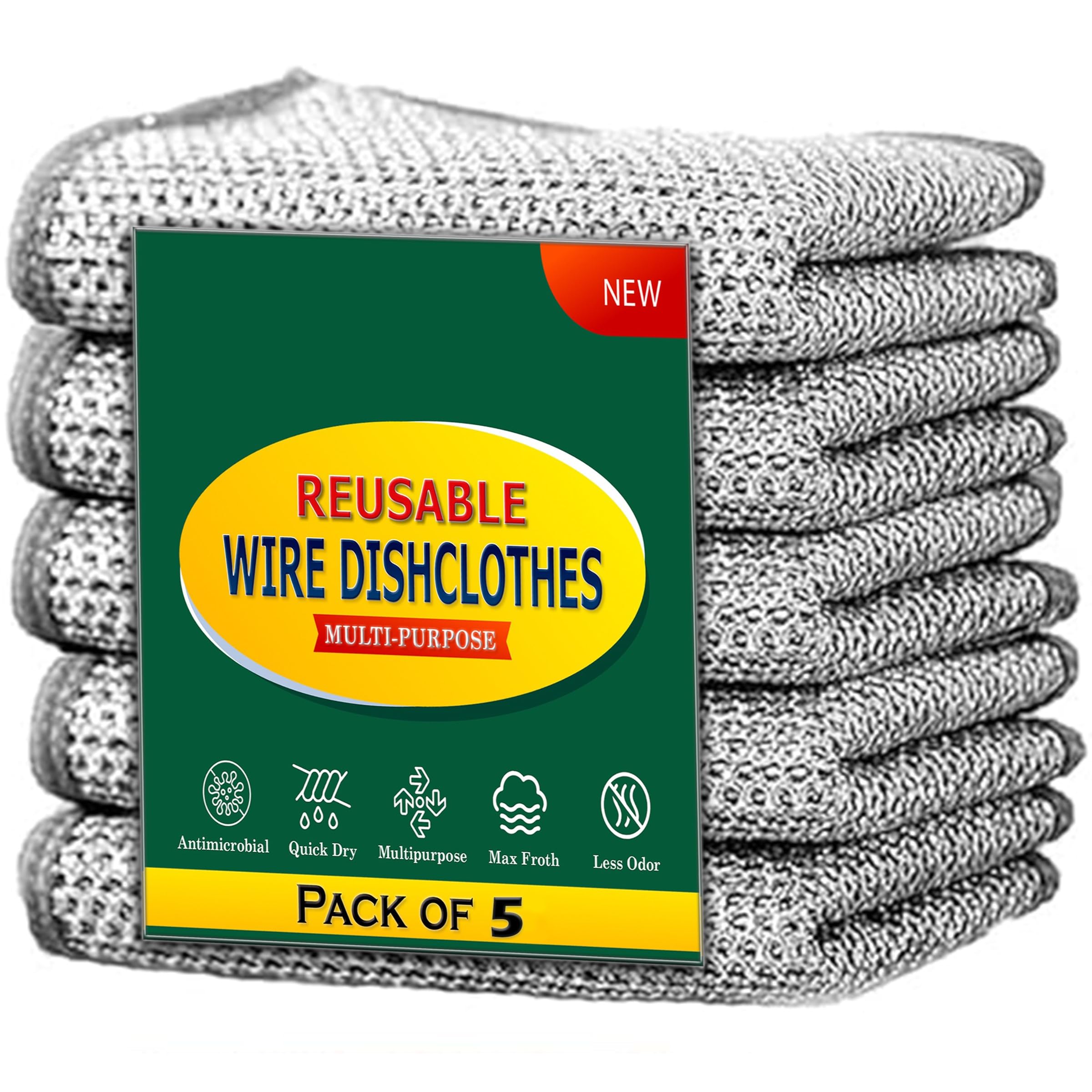 Urban Scrubber Ease for Kitchen - 5 Pack Non Scratch Dish Wash Cloths Viral Wire Dishcloth Multifunctional Wire Mesh Cleaning Cloth, Steel Scrubber for Utensils, Dishwasher Cloth Scrubber (B0D7D97K7J) Amazon Price History, Amazon Price Tracker