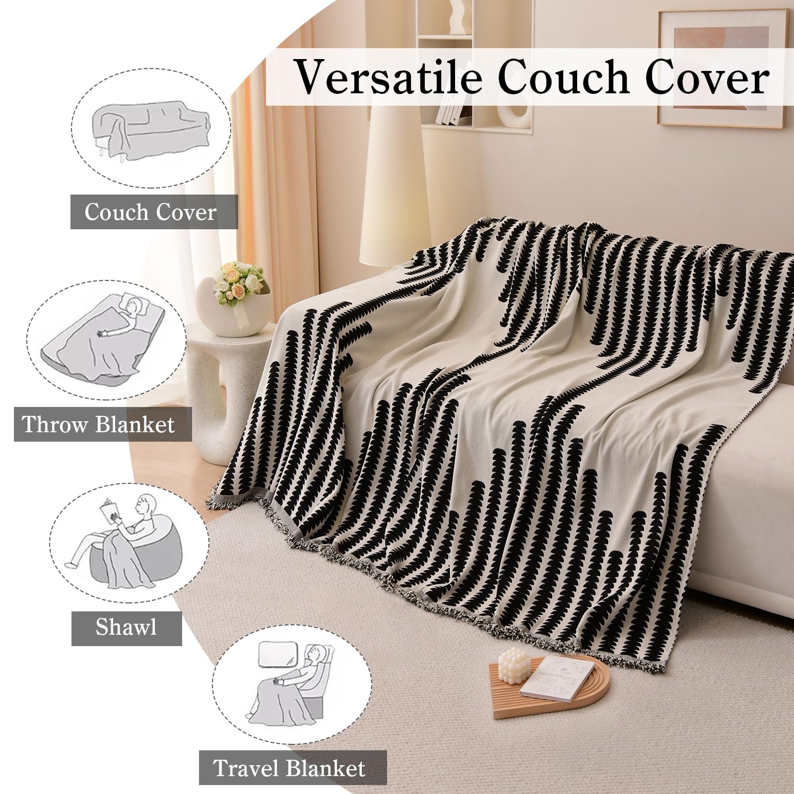 OKYUK Boho Chenille Sofa Cover 2/3/4 Seater & Corner Sofa, Washable, Tassel Design, Pet-Friendly, Breathable - Image 2