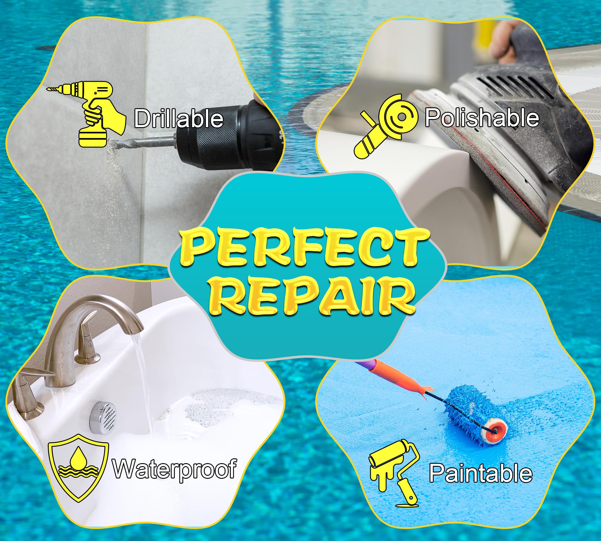 Stucco Epossidico Bianco, 340g Stucco per Piscine da Perdite Sott'acqua o sopra, Stucco per Plastica, Piastrelle, Calcestruzzo, Cemento, Legno etc, Riparazione Rapida di Crepe, Riempimento, Modellismo