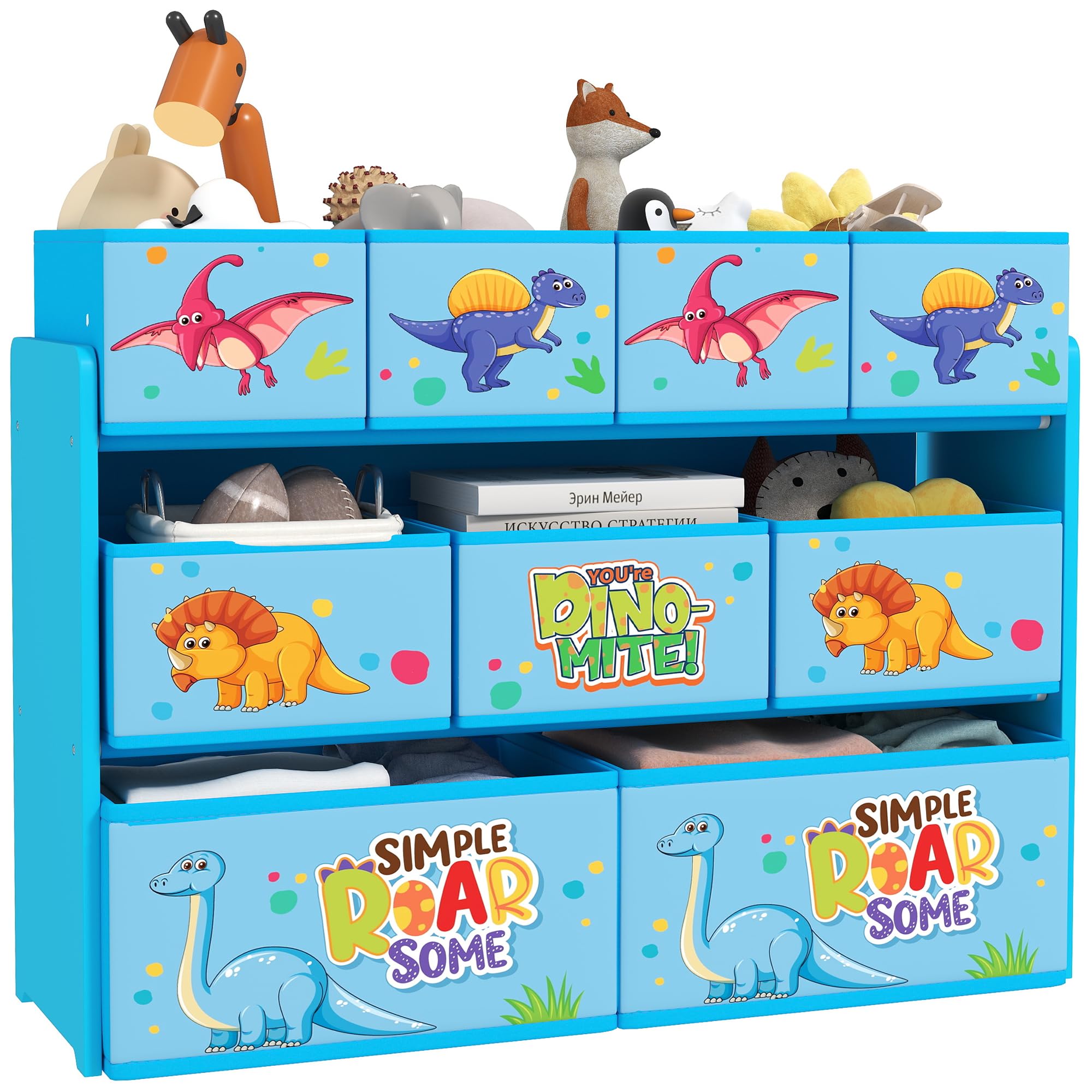 AIYAPLAY Kids Toy Storage Unit 3-Tier Toy Organiser Shelf 9 Boxes Blue