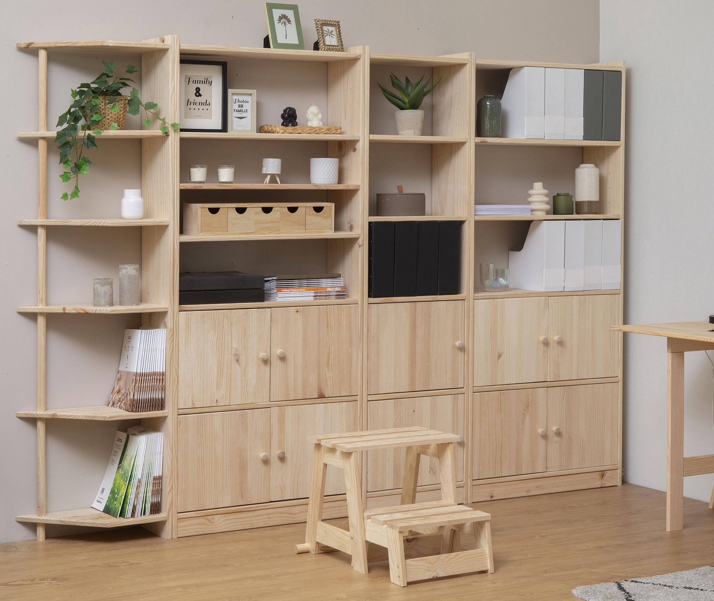 Taburete Escalera Plegable de Madera de Pino con 2 peldaños (42X50x38,6cm)