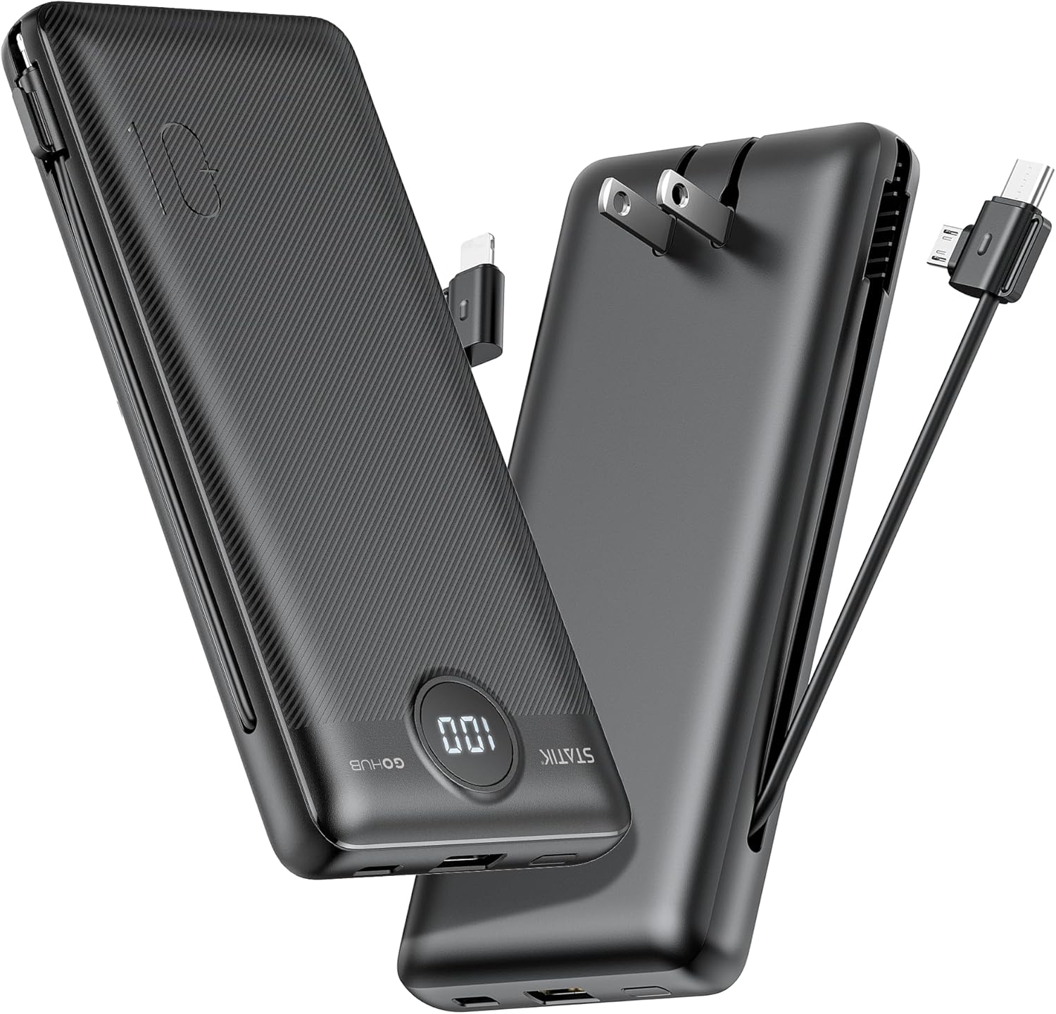 Statik GoHub Slim Portable Charger with Wall Plug, Portable Charger Built in Cables, Universal Charging Station Multiple Devices, 10000mAh Power Bank USB C Portable Phone Charger Battery Pack 1 Pack