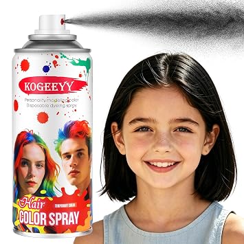 Black Hair Spray Color Temporary Hair Color Spray for Kids Women Men, One-Time Use Washable Temporary Hair Dye Spray, Natural Hair Color Wax Non-sticky for Cosplay, Party, Halloween Black, 4.06Oz