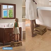 Vista 6 de Taburete de madera con carga máxima de 350 libras, taburete de un solo paso para adultos con tapete antideslizante, taburetes multiusos