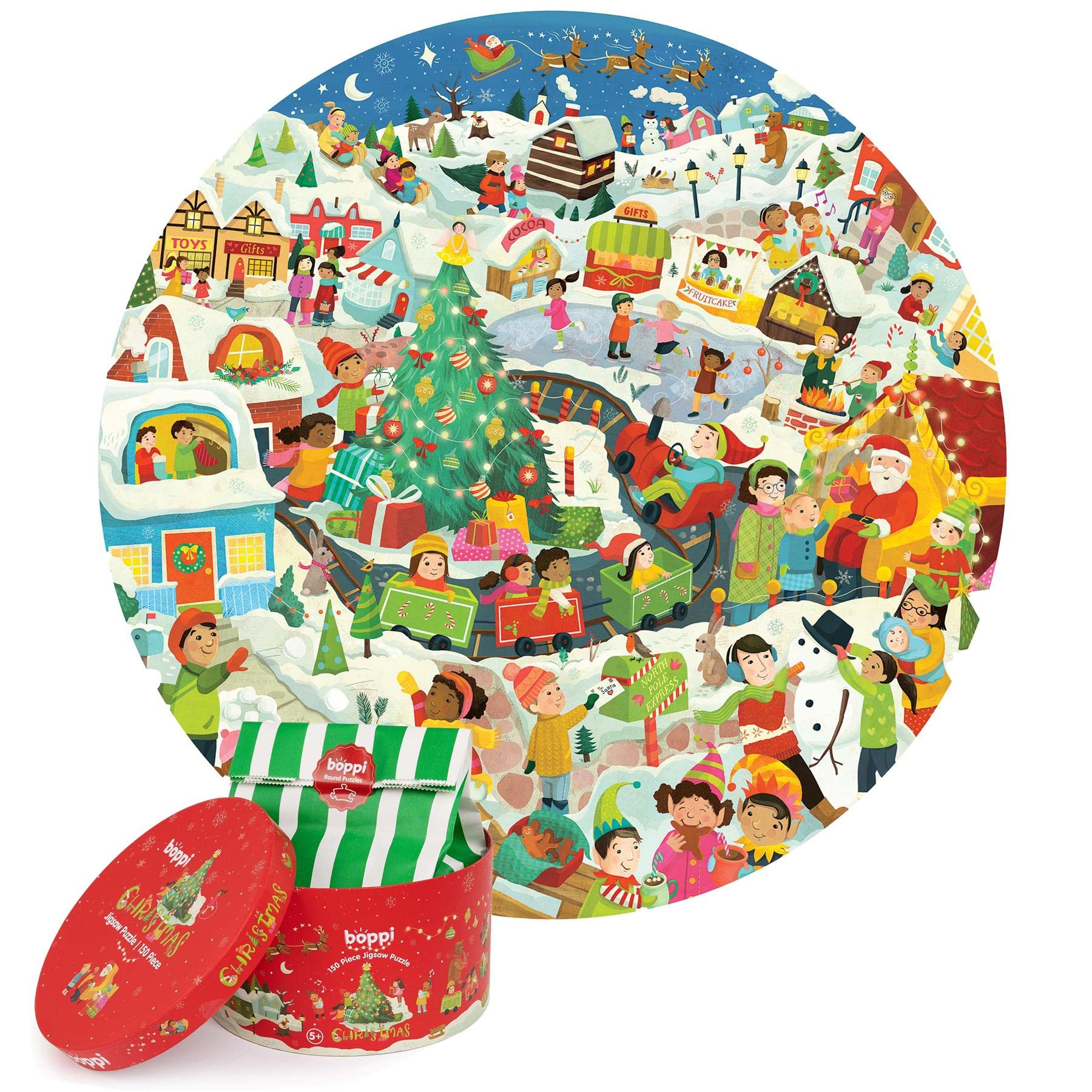 Boppi puzzles for 5+ year olds / 150 Piece Round Circle Christmas Jigsaw Puzzles for Kids Aged 5-8 Made with 100% Recycled Card – Christmas