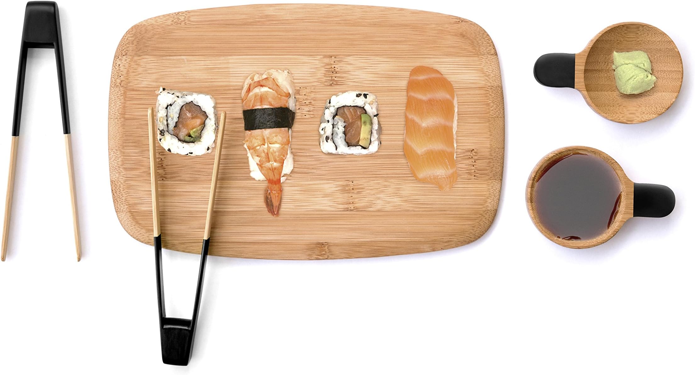Pebbly nba056 Sushi Sushi Serving Set in bamou: 2 2 Dip Bowls and Serving Board Bamboo Beige 22x14x2 cm 5 Unit (S)