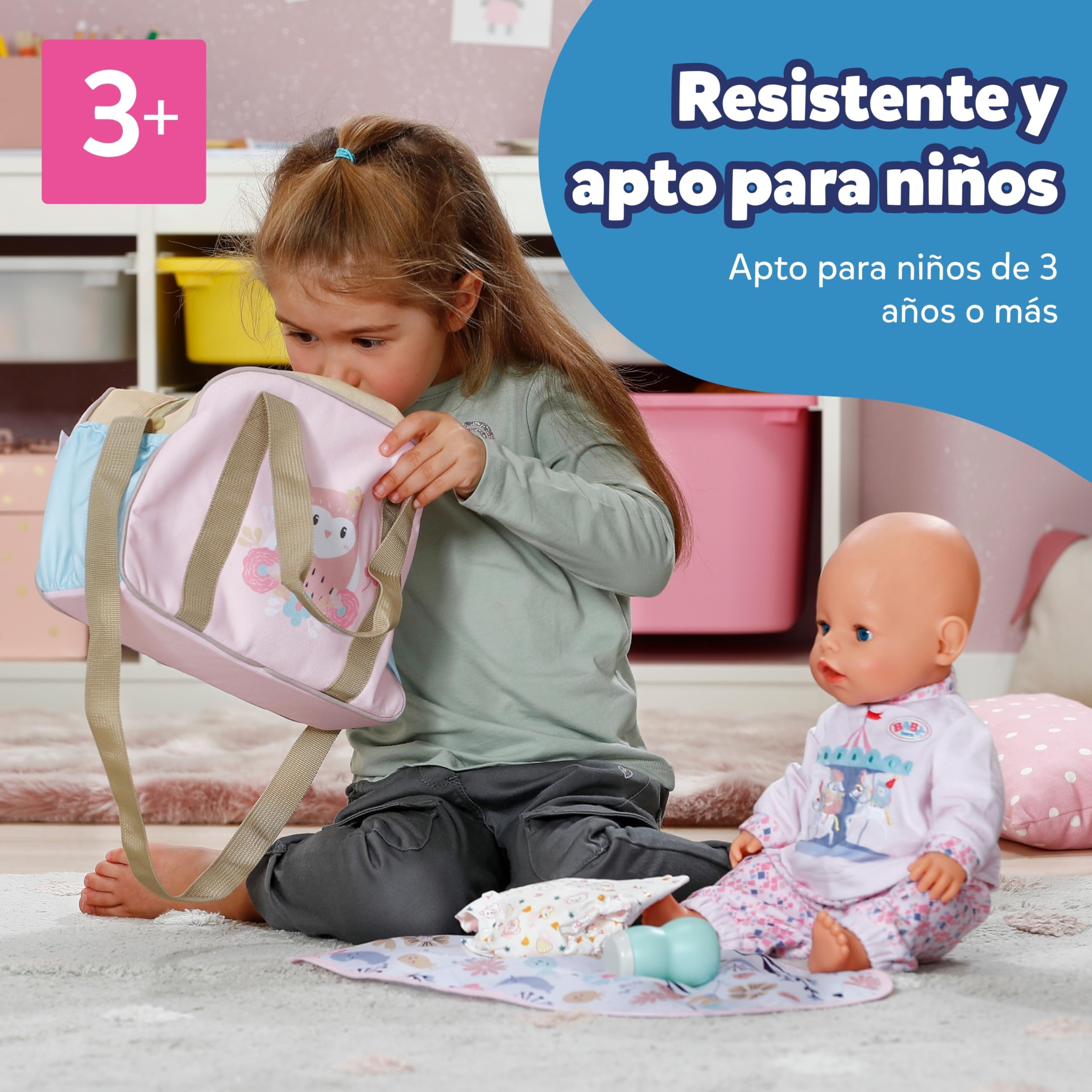 Baby Born Bolso cambiador – Bolso para muñecas con diseño floral – Incluye cambiador, pañal & bote de talco – Accesorio para muñecas de 36 cm & 43 cm