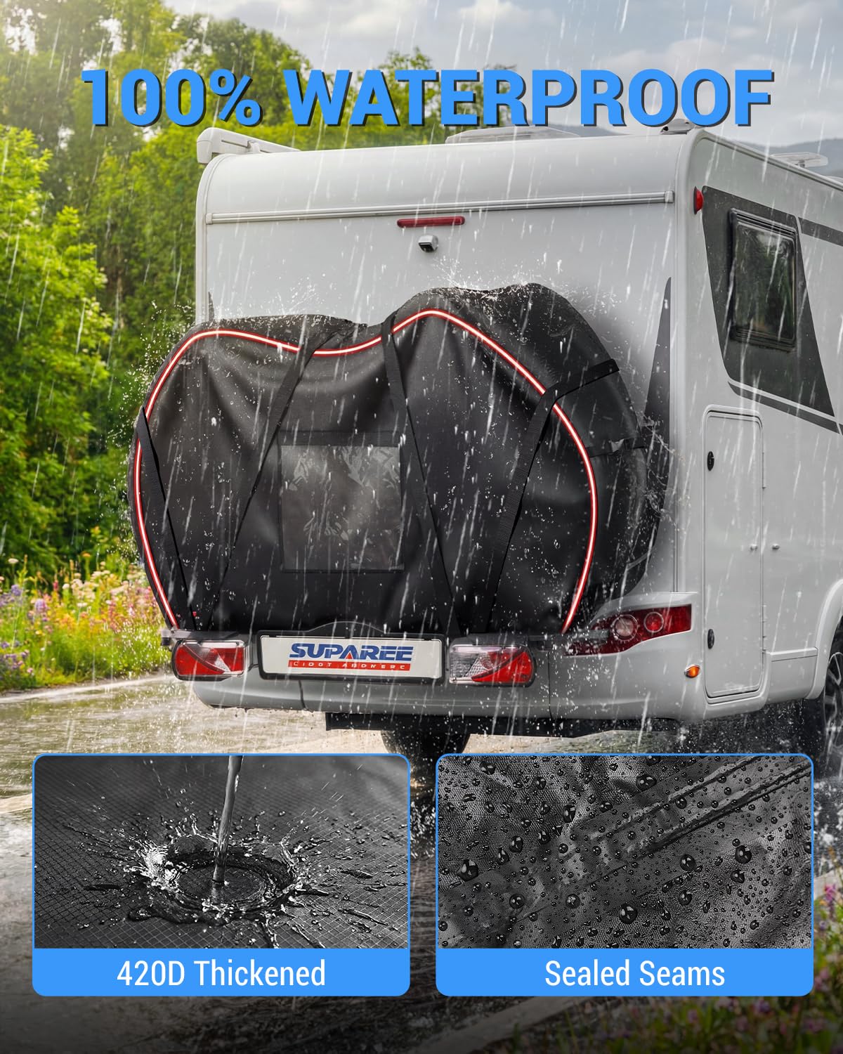 SUPAREE Funda Bicicleta Exterior 3 Bicis Cubre Bicicletas Autocaravana Funda Bici Impermeable 420D Oxford Lluvia Resistente con Bolsillo para Señal de Advertencia pour Coche Viaje