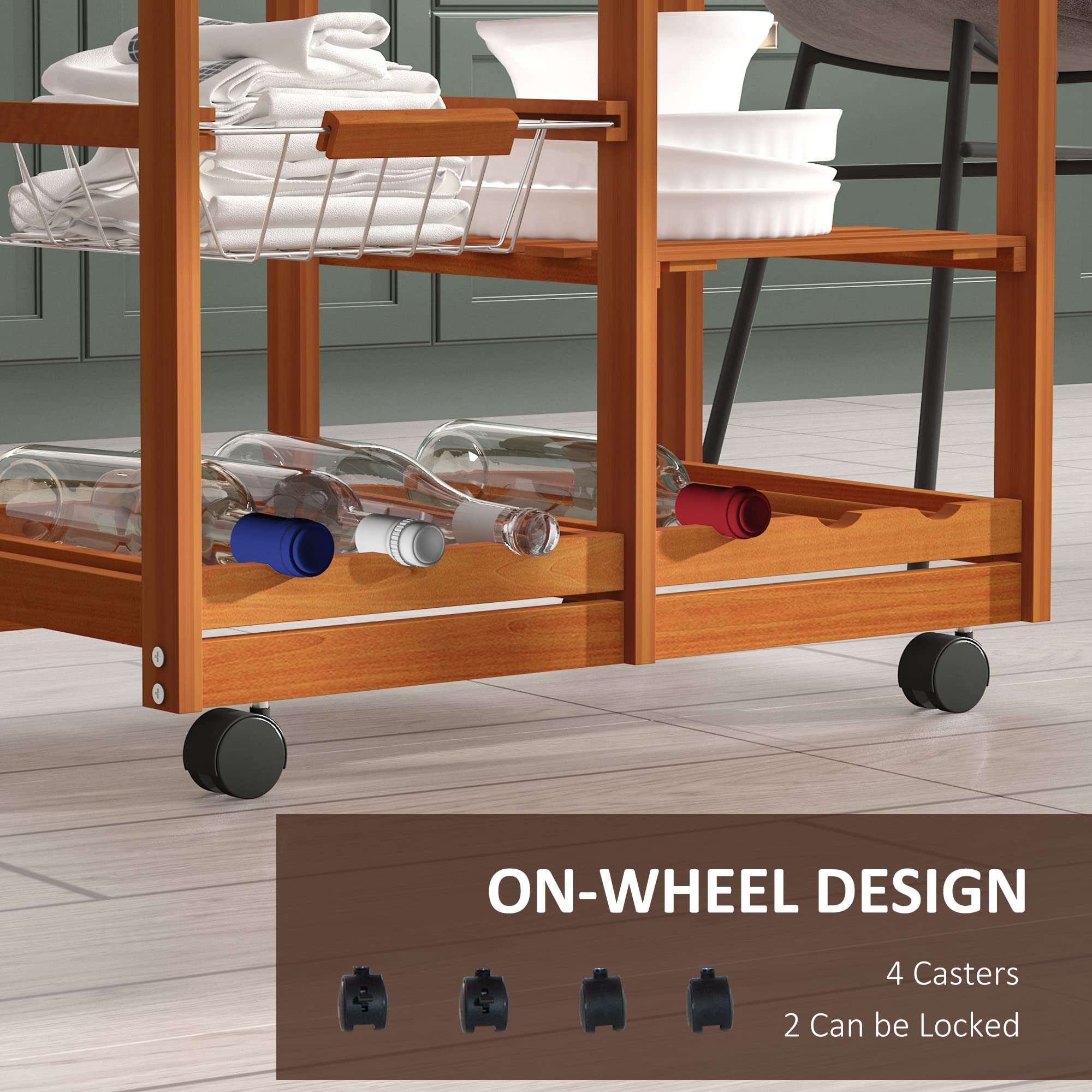 Buy Wooden Rolling Kitchen Cart Tile Counter Top Utility Trolley