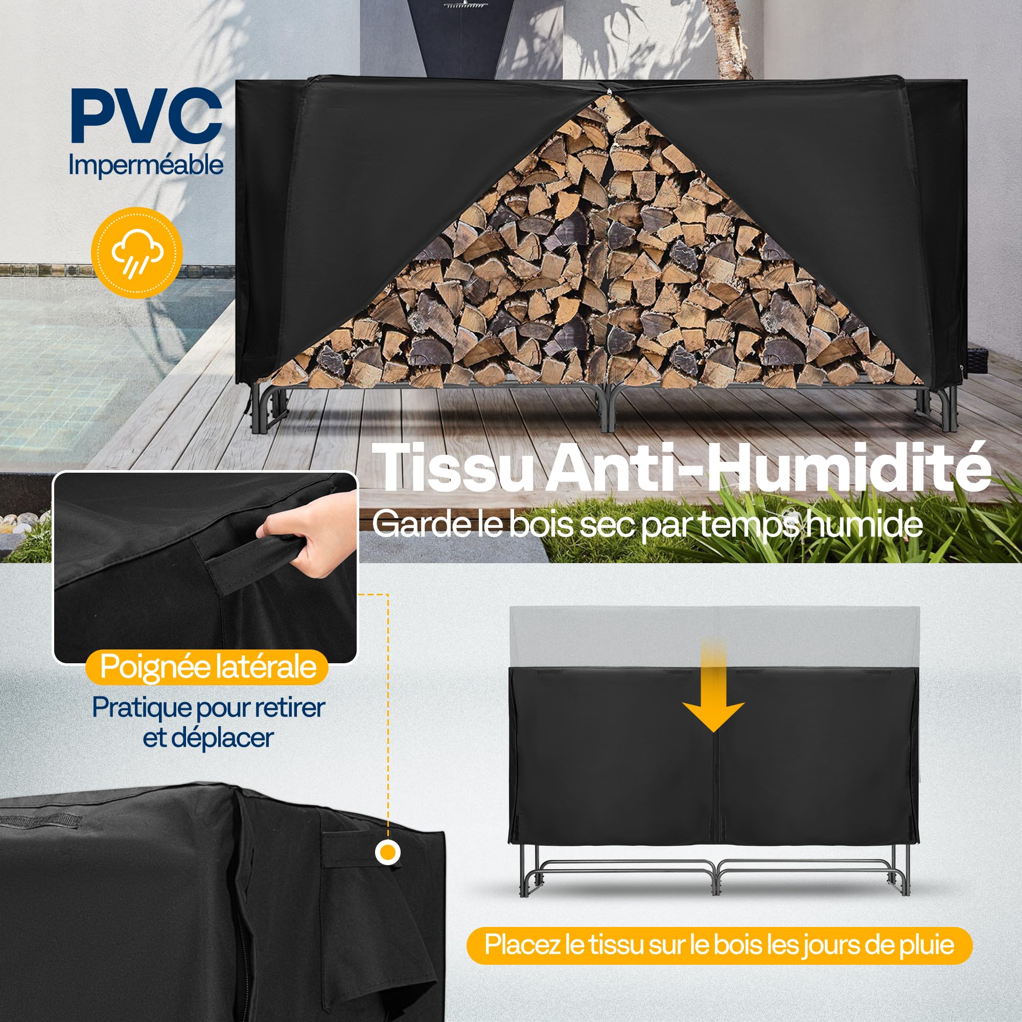VIVOHOME Étagère pour Bois de Cheminée avec Housse Anthracite 244×122×35cm, Support Bûches Chauffage Robuste Réglable Imperméable Intérieur Extérieur - 5