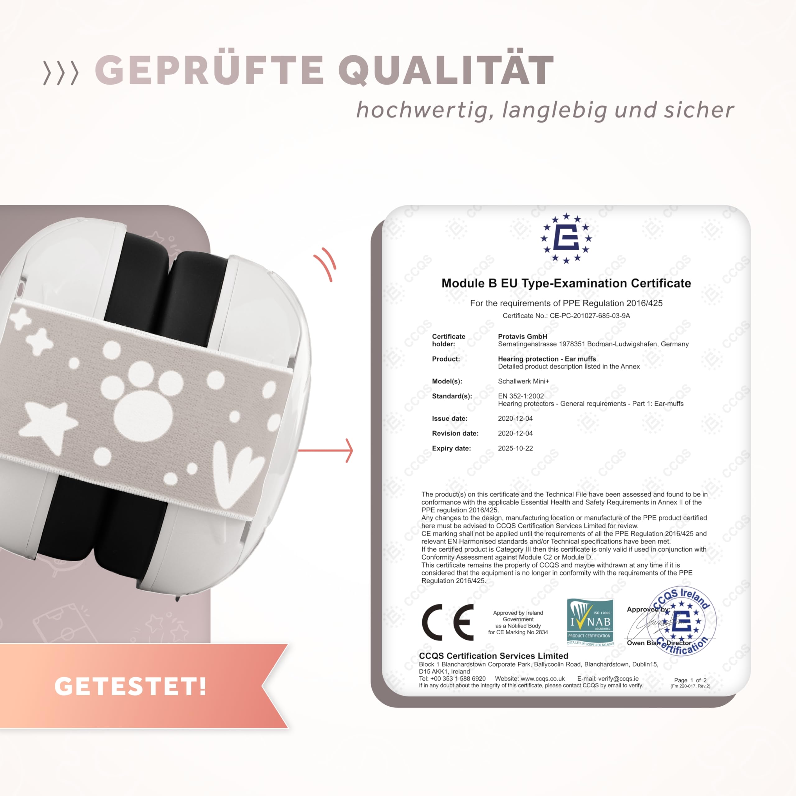 Schallwerk ® Mini+ (Bear Dusty) - Ohrenschützer für Kleinkinder - Hochwertige Lärmschutz Kopfhörer Kinder - Gehörschutz Kinder, Gehörschutz Baby, Ohrenschützer Baby Kopfhörer Lärmschutz