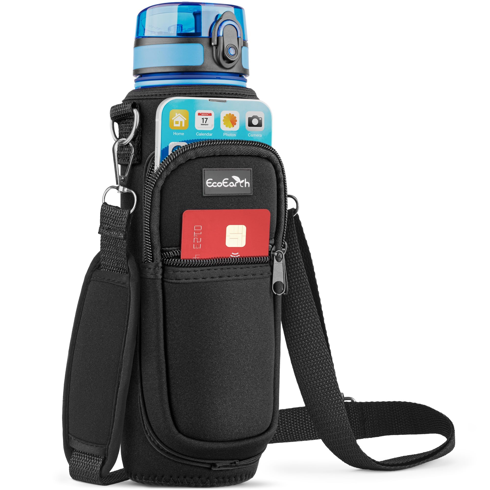 EcoEarth - Water Bottle Holder with Strap - Water Bottle Carrier Bag for Hiking - Crossbody Hydration Pouch with Phone Holder
