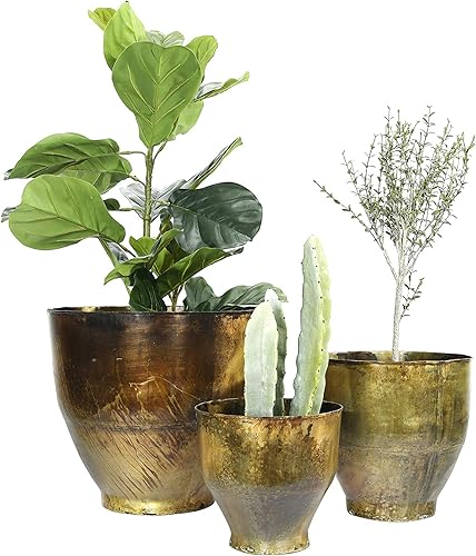 Miniatura 5 de Creative Co-Op Macetas de metal antiguo (juego de 3 tamañoscapacidad para macetas de 8, 10 y 15 pulgadas), latón