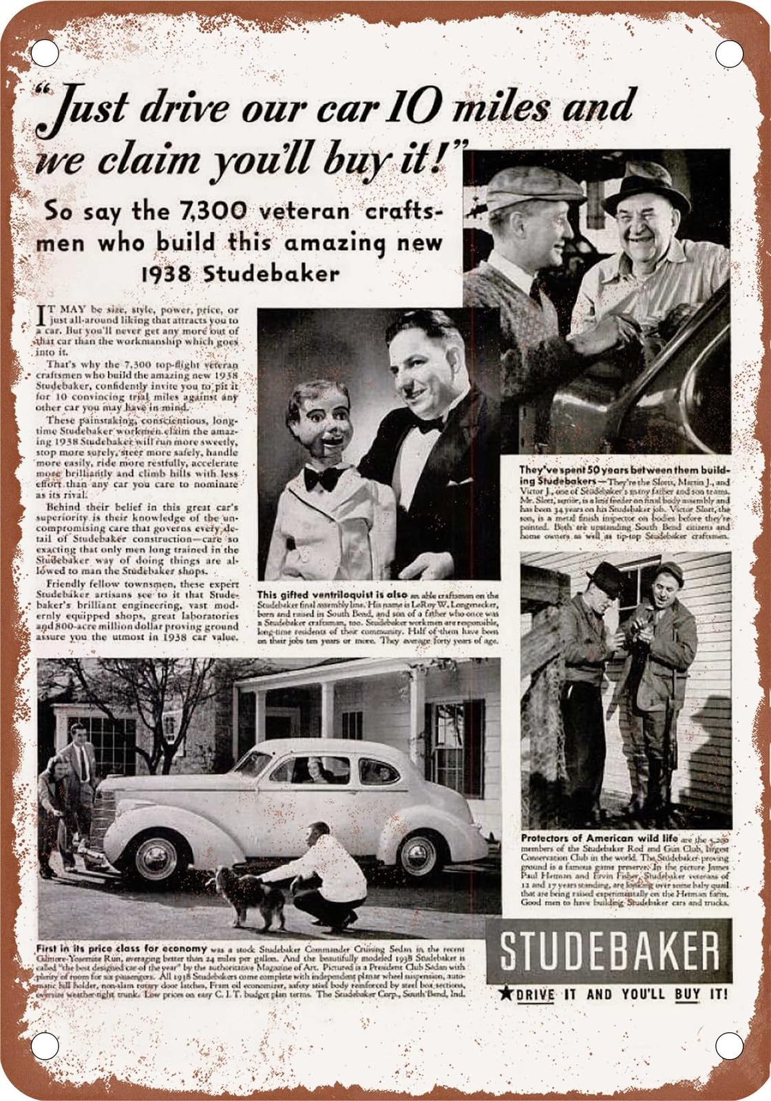 METAL SIGN - 1938 Studebaker Vintage Ad 10 - Old Retro Rusty Look home decor