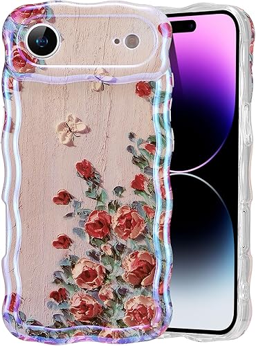 Miniatura 80 de EYZUTAK - Funda protectora de TPU para iPhone 12 Pro, estilo retro colorido, diseño láser brillante de pintura al óleo, estampado floral, borde Azul