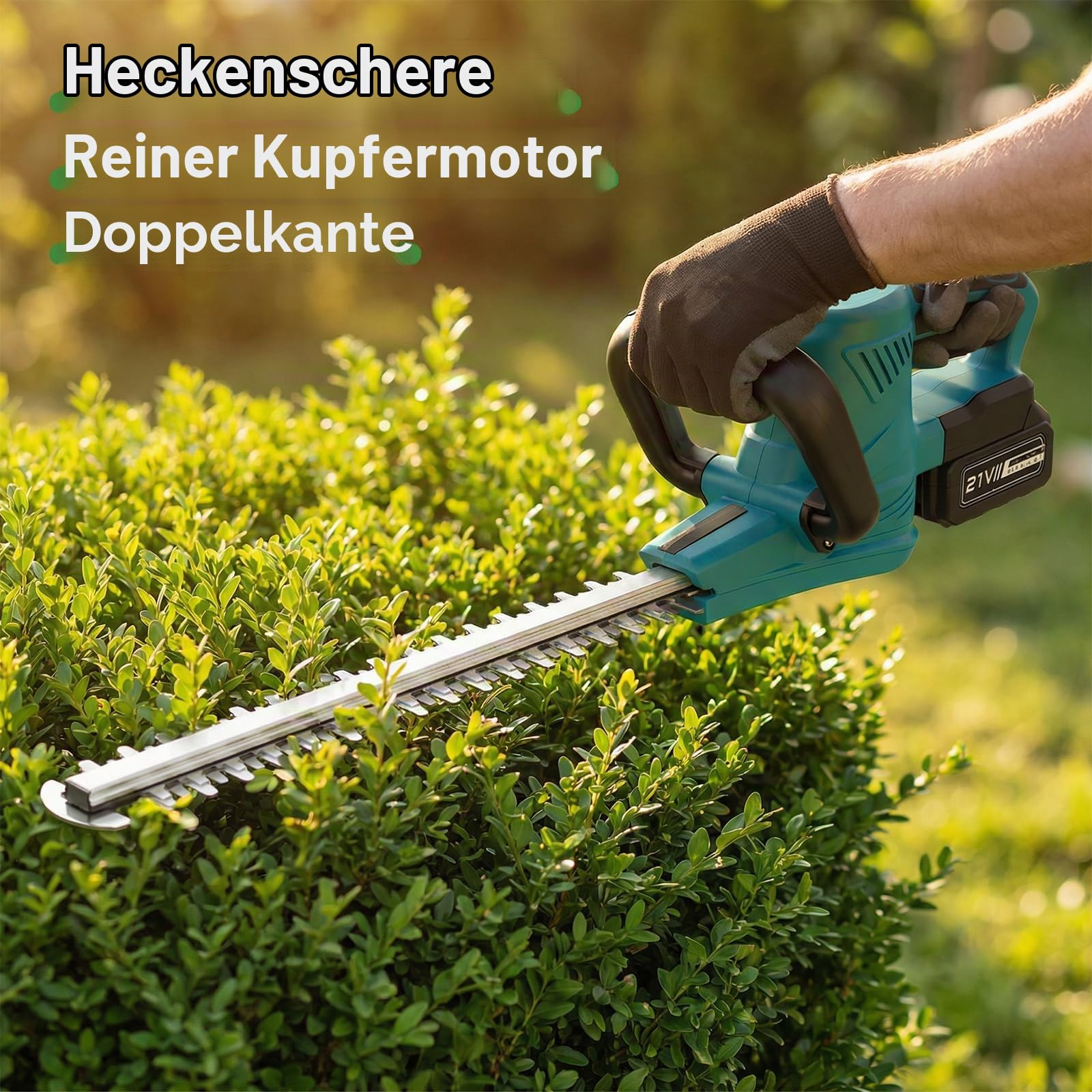 Akku Heckenschere 21V mit 2X 3,0Ah Akku, 1000W Bürstenloser Motor, 51 cm Klinge, Schnittstärke 15 mm, Kabellose Heckenschere für Hecken, Sträucher und Büsche (3,0 Ah)