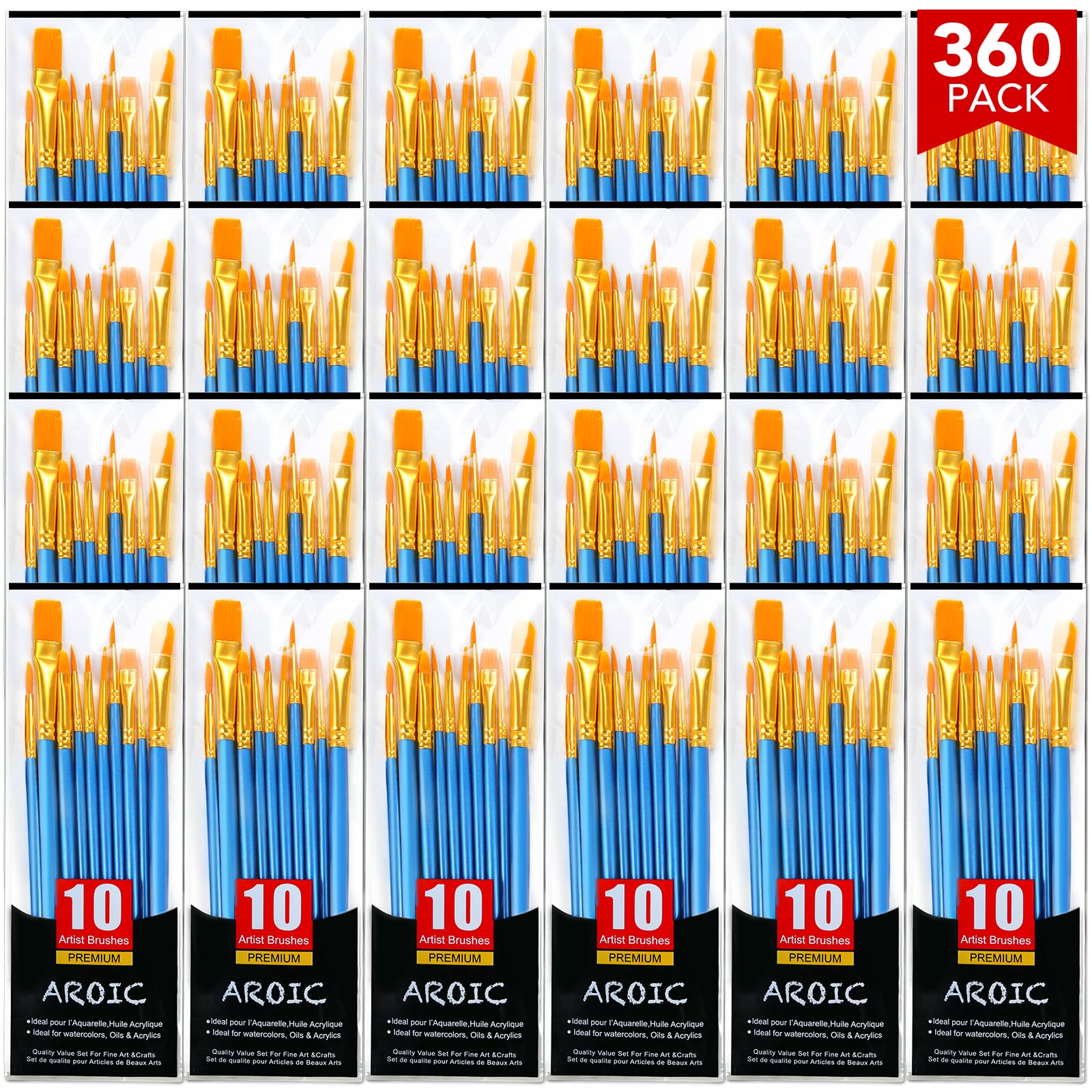 AROIC Acrylic Paint Brush Set, 36pack/360pcs Nylon Hair Paint Brushes