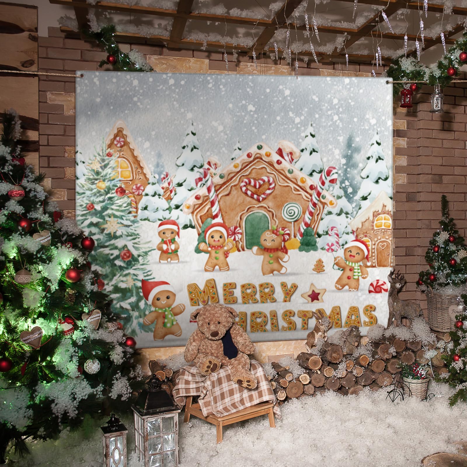 Weihnachts-Garagentor-Banner 2,1 X 4,8 M – Winterlandschaft Mit Kiefern, Wasserfest & Wiederverwendbar – Für Draußen