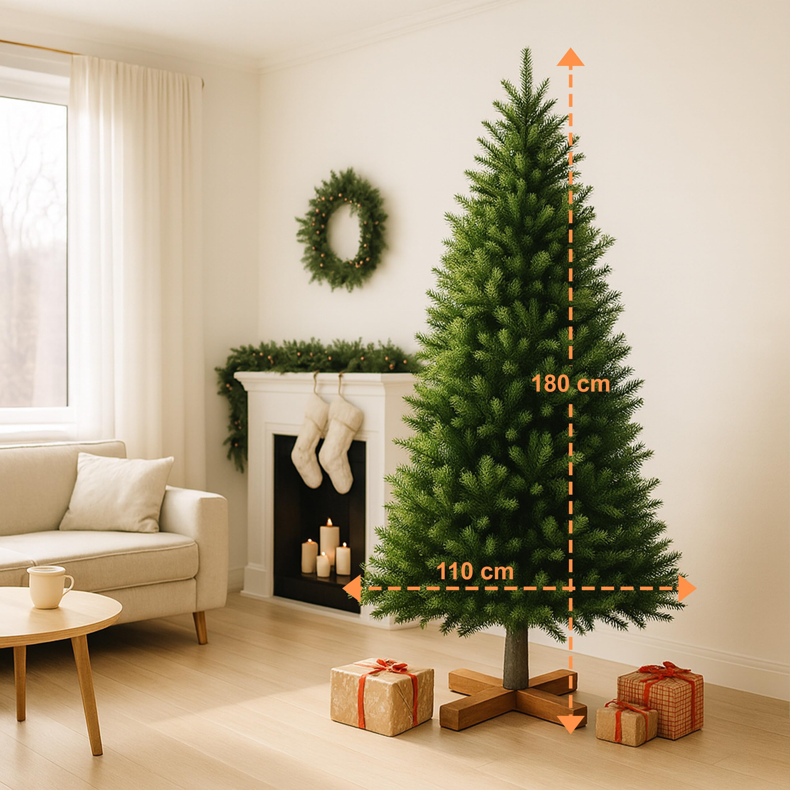 Arbre de Noël Artificiel Relaxdays, 180 cm, Aiguilles en PVC, Support en Bois, Sac de Rangement, Sapin Vert Naturel