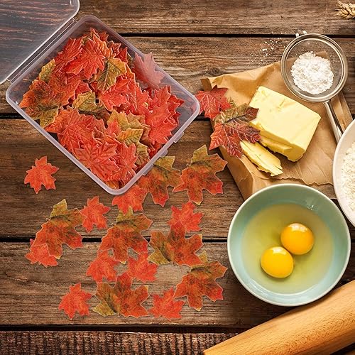 Miniatura 7 de SUSSURRO 100 piezas comestibles de hojas de otoño para cupcakes, hojas de arce, decoración comestible de hojas de oro para decoración de fiesta con