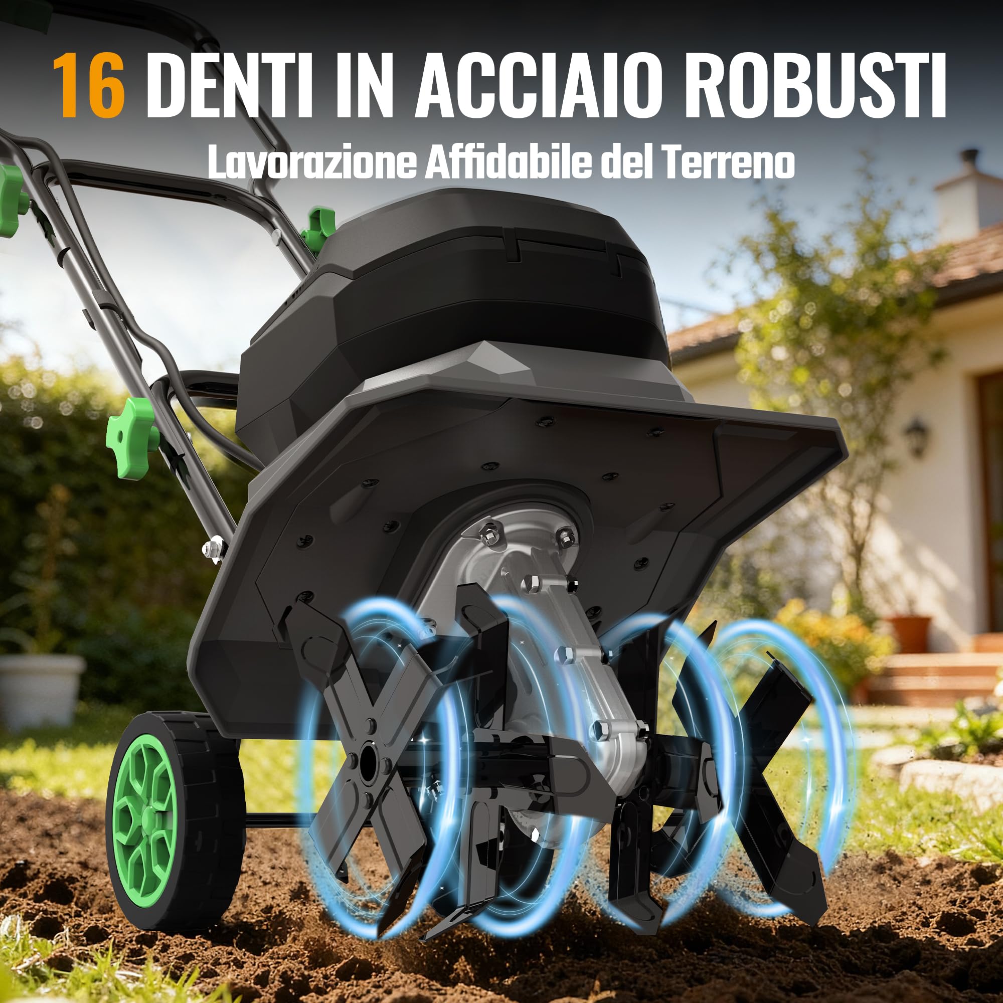 WORKPROX Motozappa Elettrica Senza Fili 40V, Lavoro 30 cm x 20 cm, doppia Batteria 4000 mAh, Manubrio Pieghevole, Ruote Regolabili in 4 Posizioni - Compatta e Silenziosa per Giardino, Orto e Frutteto