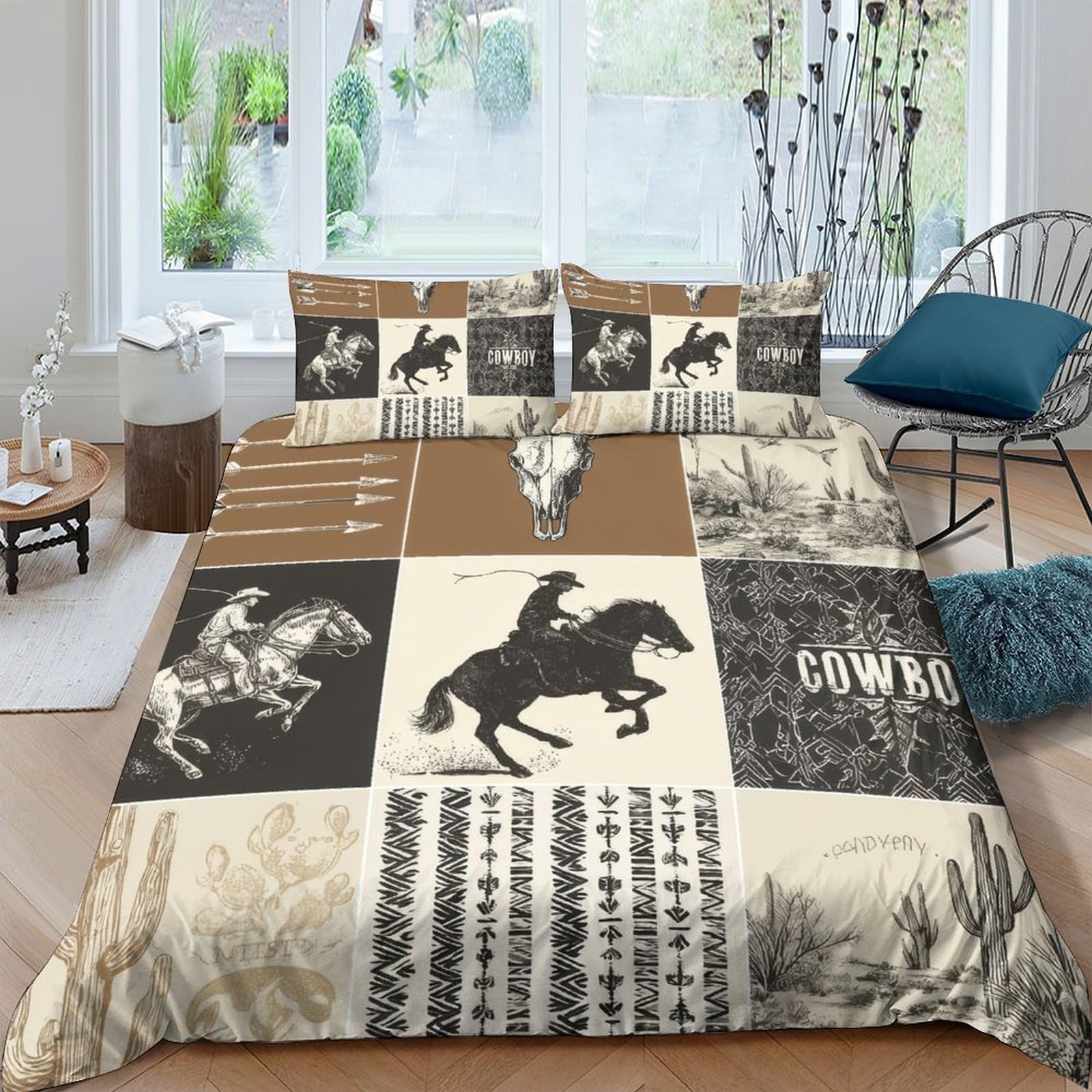 Ctjqhvkz Style-7 3D Printed Cowboy Western Fitted Sheet Microfiber Soft Breathable Rodeo Horse Bed Cover For Bedroom Decor Mattress Protection Single（135X200cm）