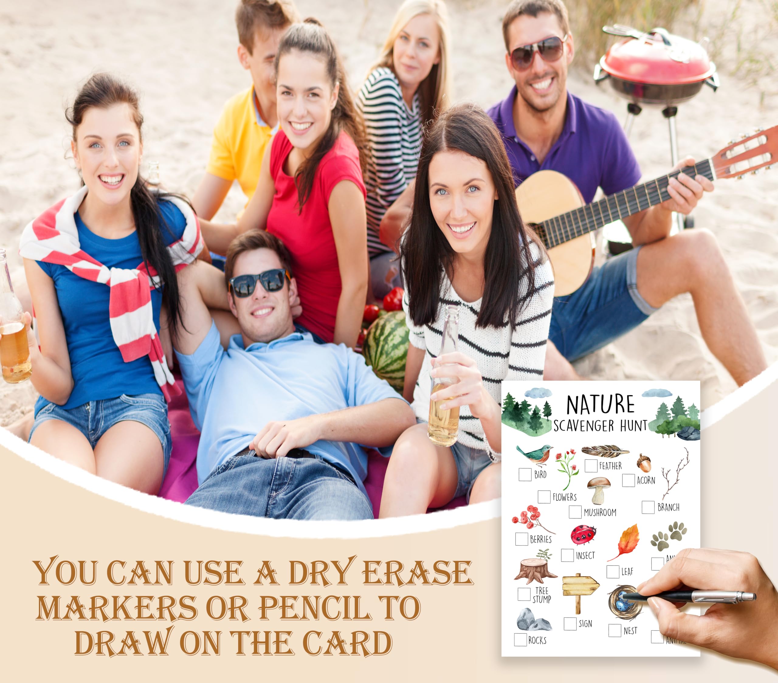 Zcsni 25 Pcs Nature Scavenger Hunt Cards, Outdoor Scavenger Hunts, Camping Scavenger Hunt Game Set, Outdoor Travel Seek Activity, Holiday Party Games for Family Friend, A02 - Image 4