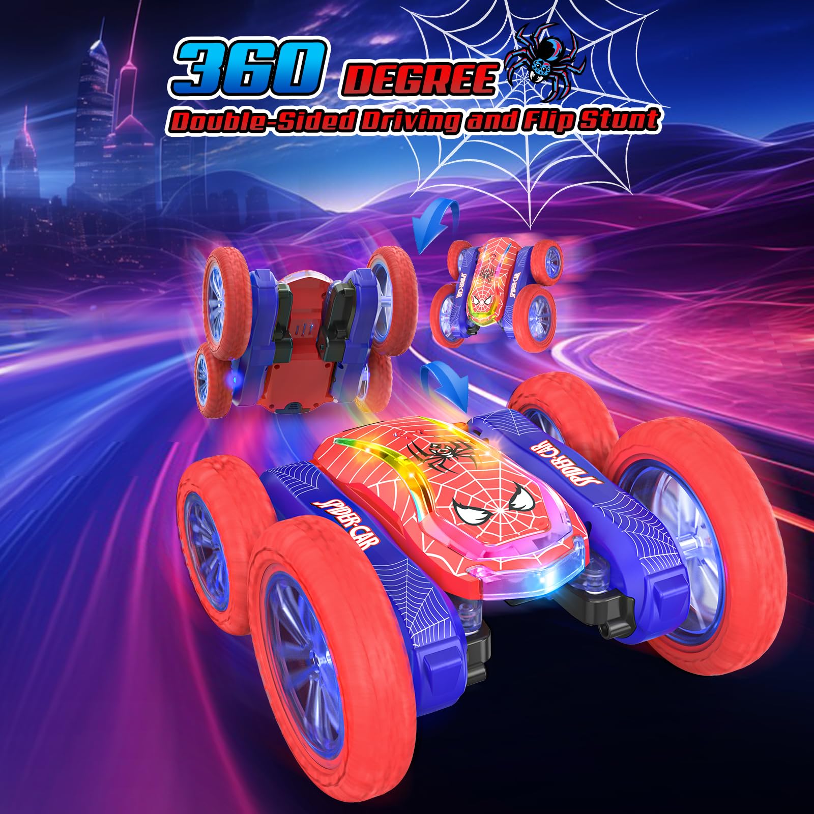 Mieryd Voiture Télécommandée Enfant, Spider Monter Truck RC Car Cascade Radiocommandee avec Spectacle de Lumière Jouet Garçon Fille 5 6 7 8 9 10 11 12 Ans Cadeau Anniversaire Noel Jeux Extérieur