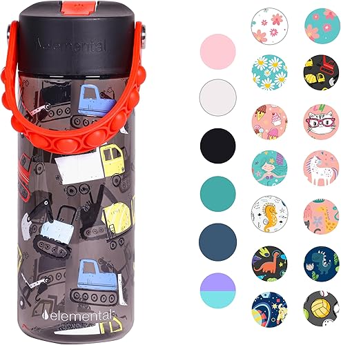 Elemental Botellas de agua a prueba de fugas para niños, botella de agua para niños para la escuela con divertido mango de apretar  Botella de agua