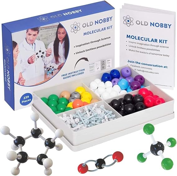 Lessons in Chemistry Model Kit - Old Nobby 239 Pc Molecular Set Organic Chemistry for Students - Complete Molecular Model Kit for STEM, Visualizing Atoms, Bonds and Structures