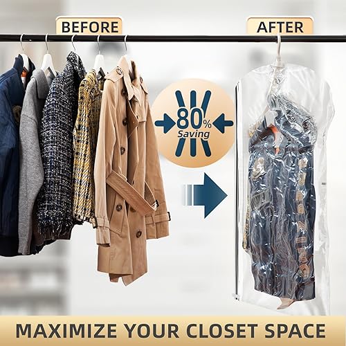 Miniatura 2 de TAILI Bolsas colgantes de almacenamiento al vacío, bolsas para ahorrar espacio para ropa, 4 paquetes de 53 x 27.6 pulgadas, bolsa de almacenamiento