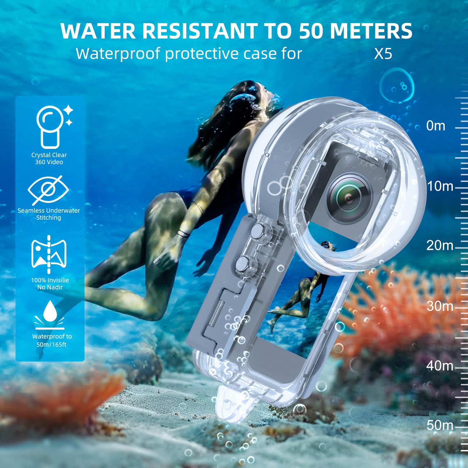 Custodia impermeabile compatta e leggera per custodia subacquea per fotocamera, profondità 50 m, per attività acquatiche, custodia per fotocamera subacquea con prestazioni migliorate