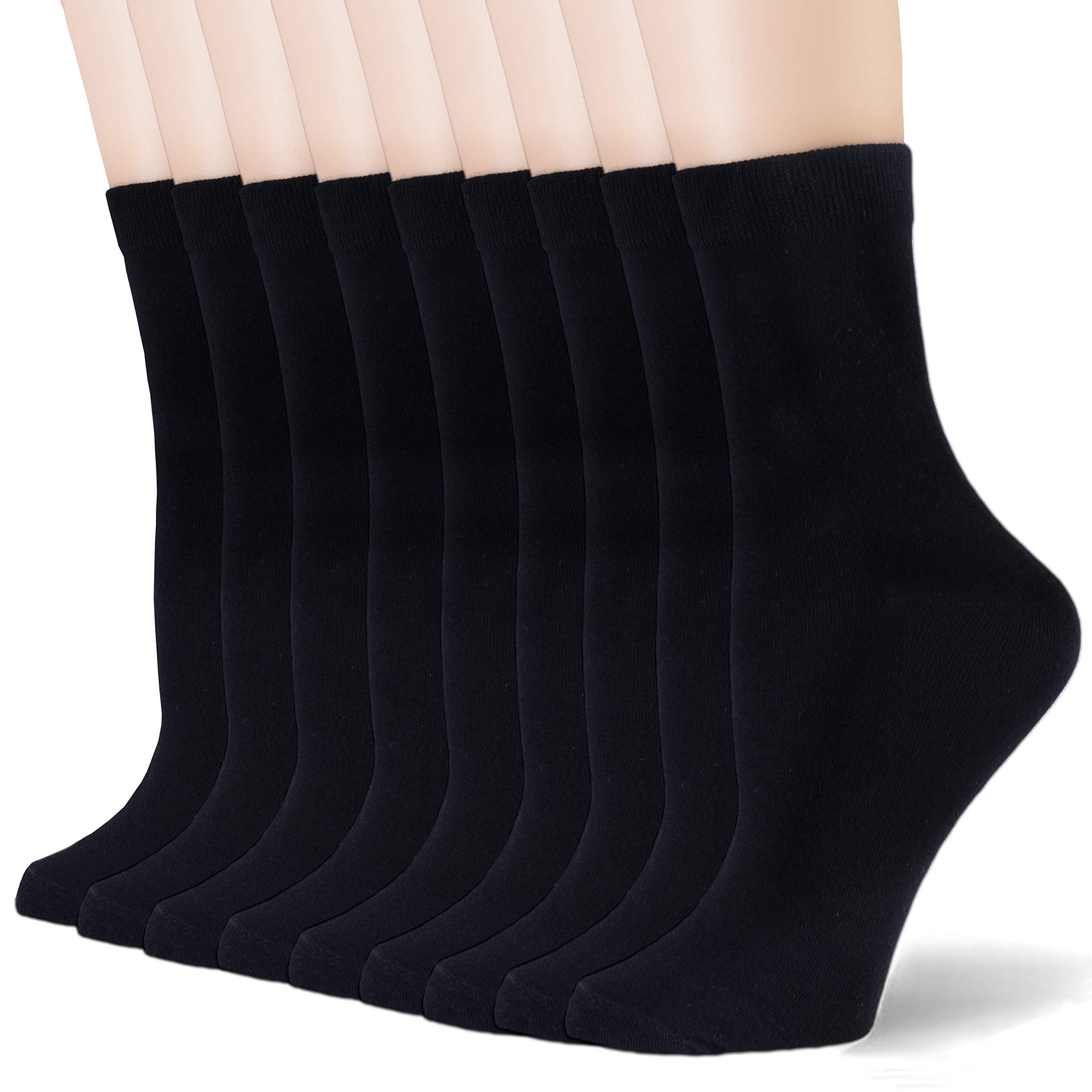 6-9 Pairs Women's Black Crew Socks Thin High Ankle LightWeight Ladies Socks