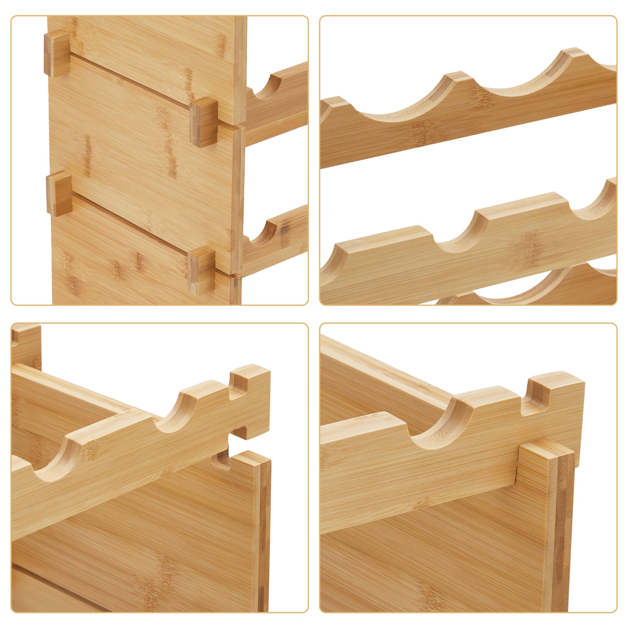 GarveeHome Weinregal Wein Regal Bambus Stapelbar Flaschenregal Flaschenständer AA-Qualität Ohne Schrauben, Platzsparend Für Keller, Bar, Küche & Esszimmer