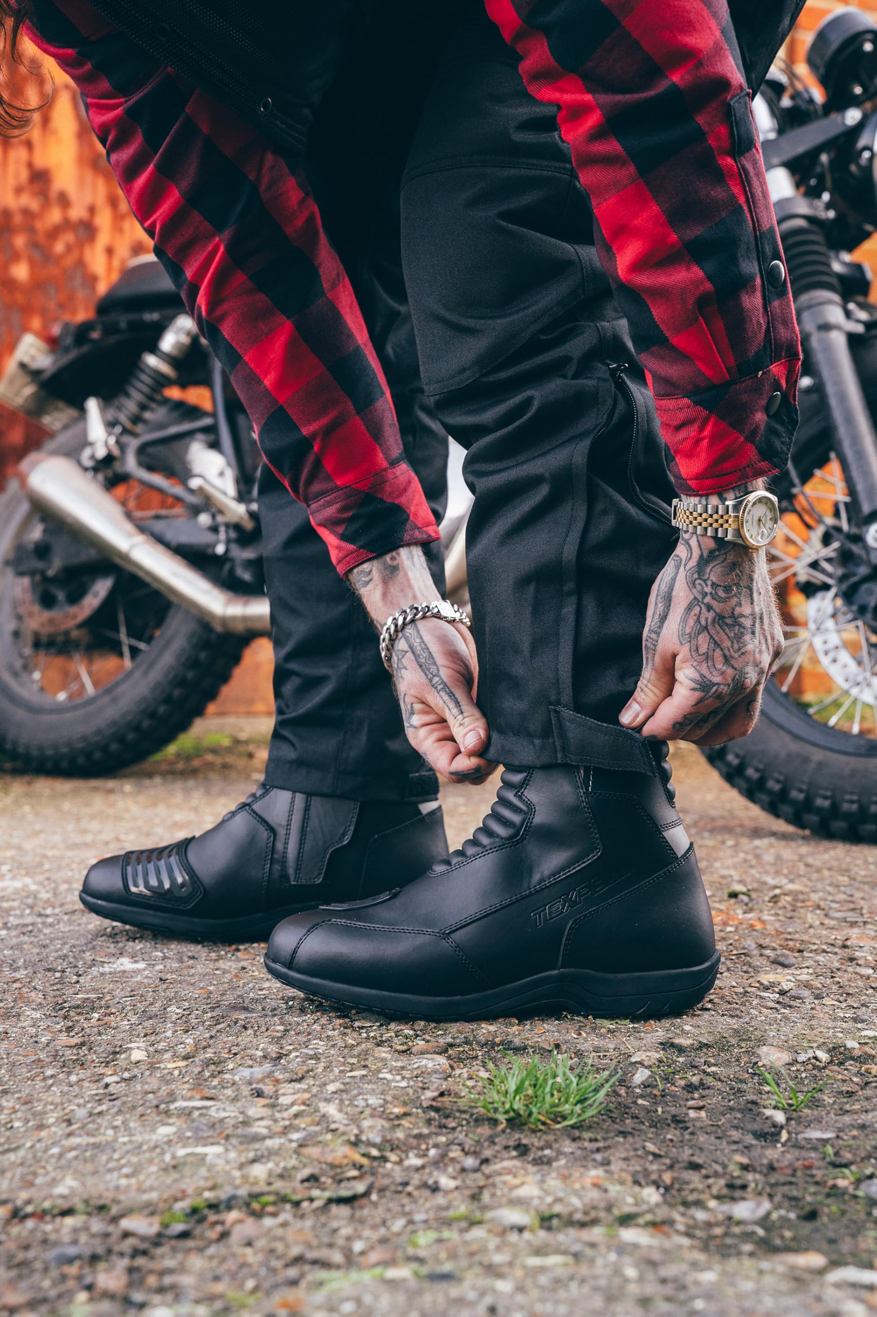 Texpeed Bottes De Moto Imperméables Pour Hommes Homologuées - Chaussures De Motard En Cuir De Protection - Noir - Longue longueur - Taille 44 EU