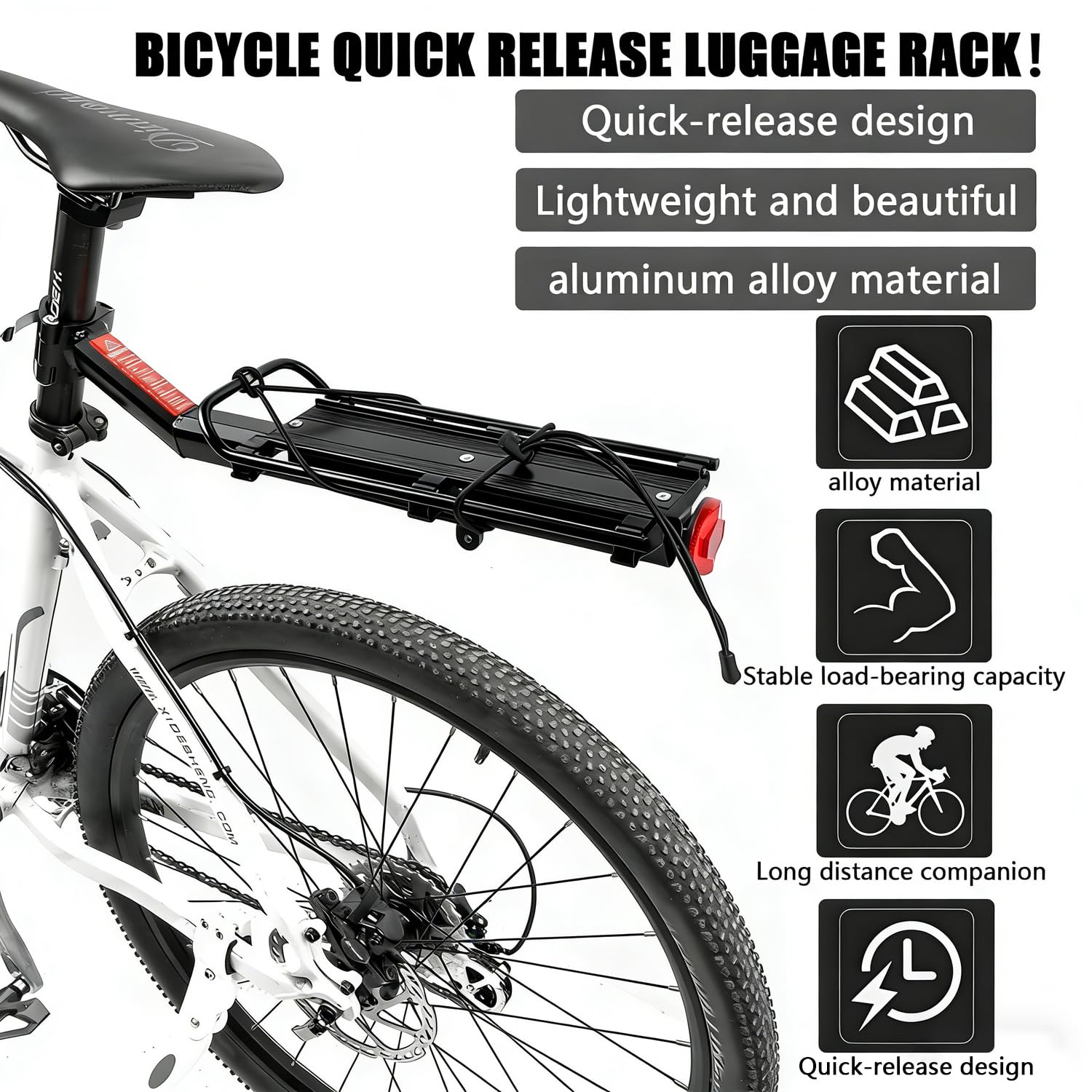 Portabagagli per bicicletta, mountain bike, in lega di alluminio, regolabile, con capacità di peso di 10-30 lbs