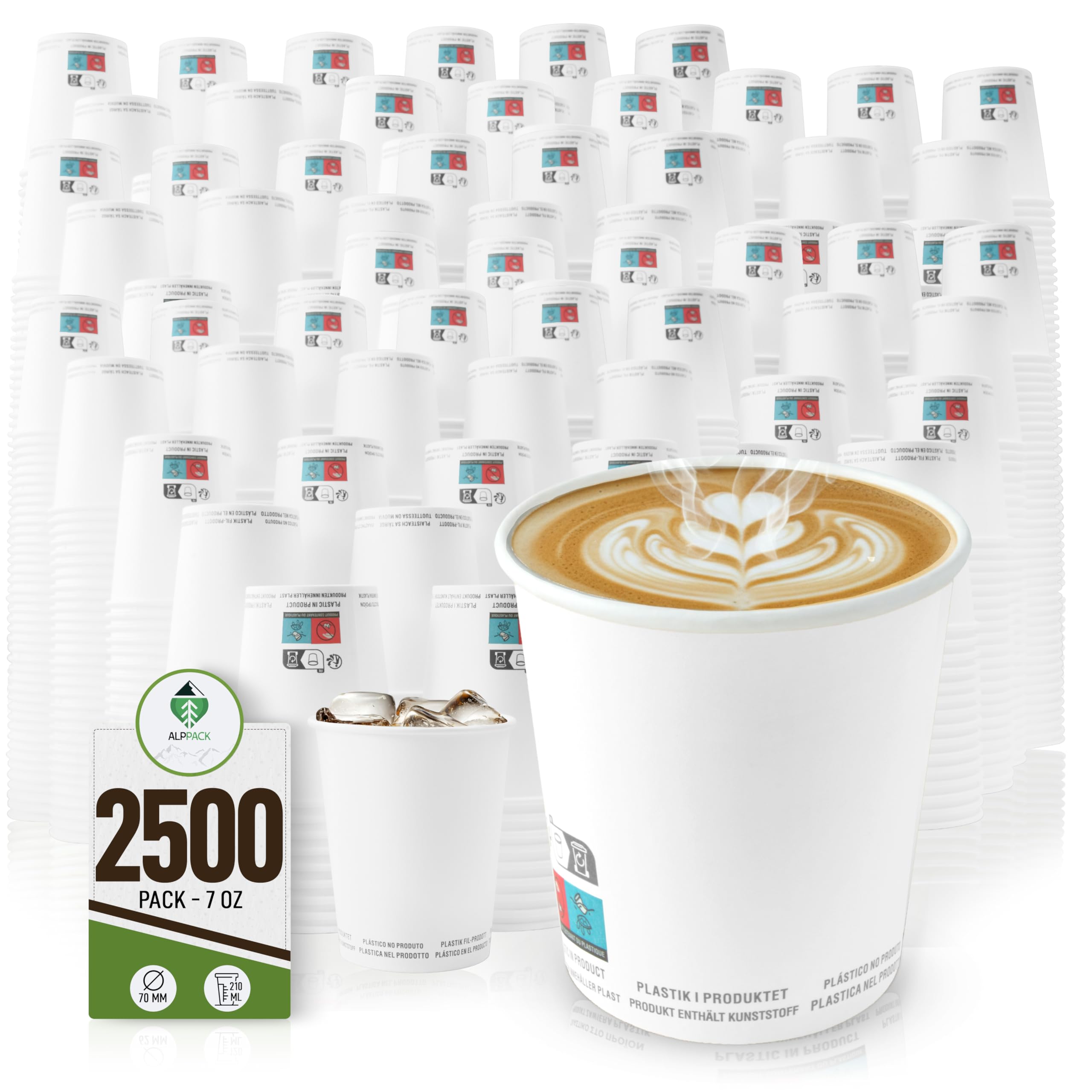 Lot de 2500 Gobelets Jetables en Carton Blanc 7 oz / 21 cl – Verres Jetables pour Eau, Café, Boissons Chaudes et Froides, Résistants à la Chaleur, Idéals pour Professionnels, Bureaux et Événements