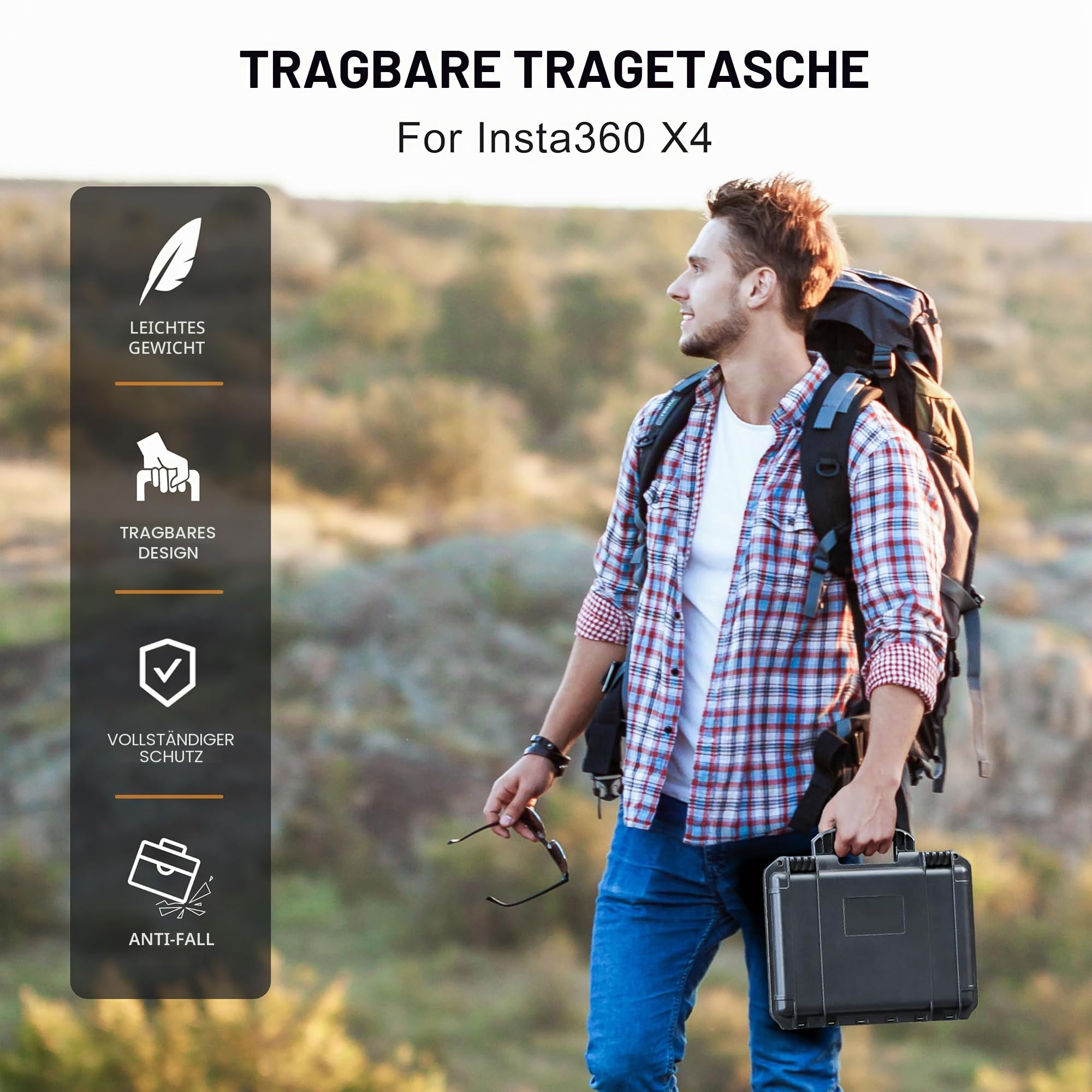 Tomat X4 wasserdichte Tasche für Insta360 X4 Doppelte Schichten Stoßfest IP67 Koffer Große Kapazität Tragetasche für Insta360 X4 Kamera und Zubehör Elegant Schwarz