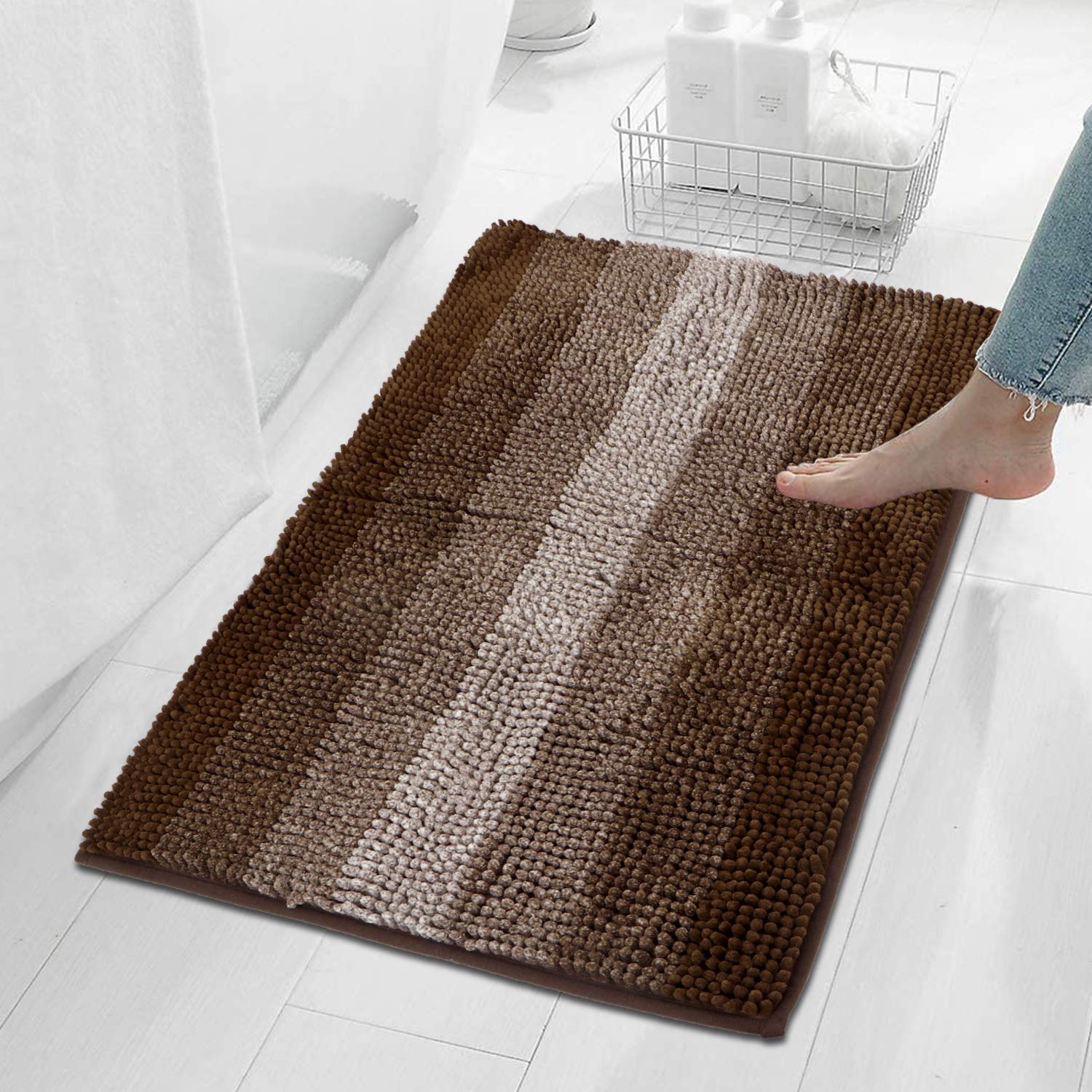 HOKIPO Large Soft Microfiber Rectangular Bathmats For Floor 50X80Cm, Brown (Ar-3480-Br)
