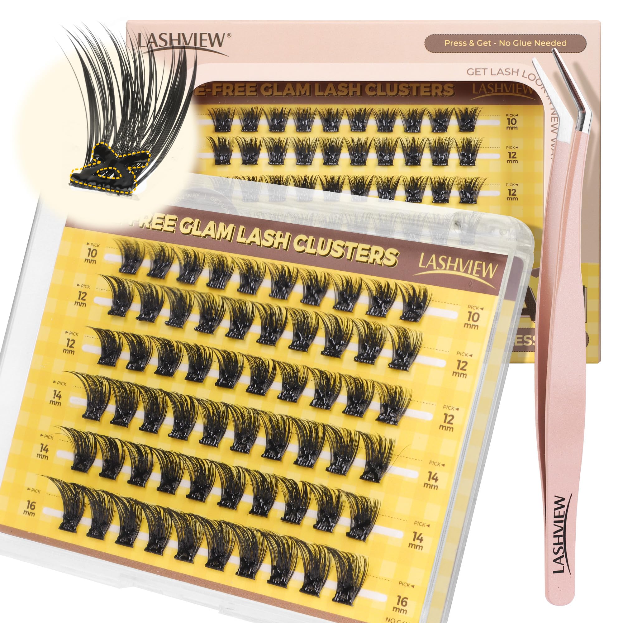 LASHVIEW Self Adhesive Lashes Clusters Eyelashes, 5+ Days Wear Press-on Lashes 10-16mm Individual Lash Extension Kit with Tweezers, No Glue Needed Natural DIY Kit (ZNF23) — view 22