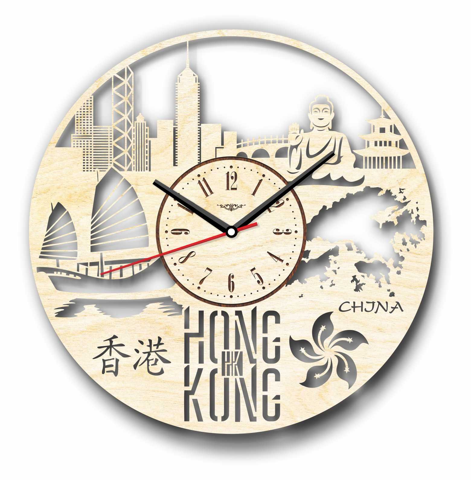 Amazon.co.jp: Hong Kong China 香港木製掛け時計ー完璧で美しく