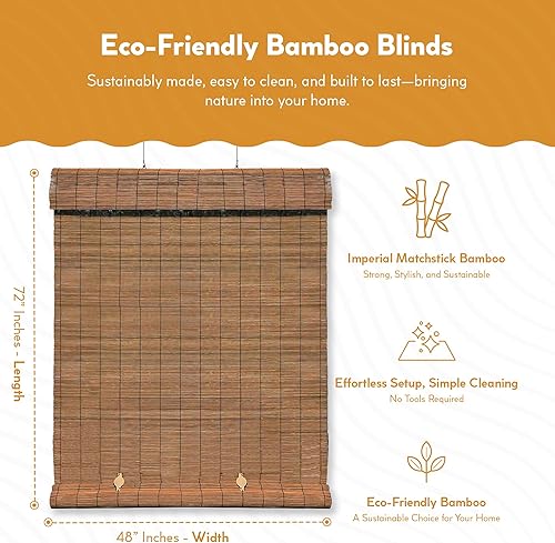 Miniatura 2 de Radiance - Persianas enrollables para exteriores Matchstick para porche o patio, persianas de bambú enrollables para ventanas, marrón, 48 pulgadas