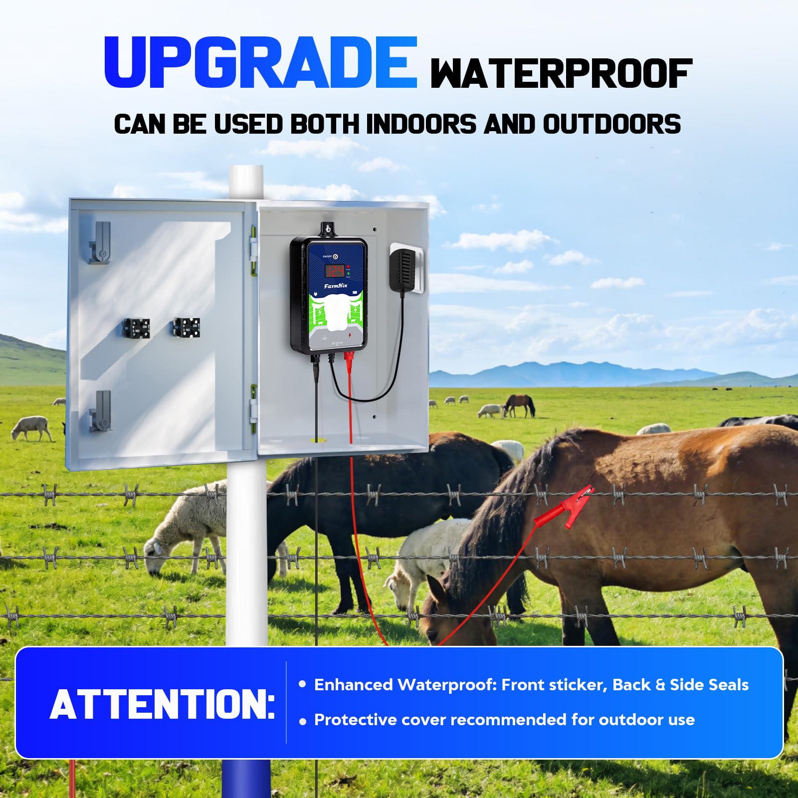 Pastor Eléctrico 12KV 4 Julios, Alcance 24KM para Granja y Pastizal - cerca eléctrica Controlador, Opciones de Corriente/Batería/Solar, para Vacas, Caballos, Ovejas, Cabras, Jabalíes