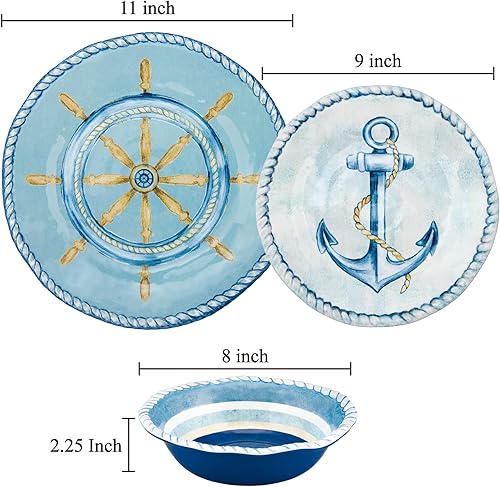 Miniatura 8 de UP ware - Juego de vajilla de melamina de cangrejo de 12 piezas, juego de platos para exteriores, juegos de platos y cuencos, servicio para 4