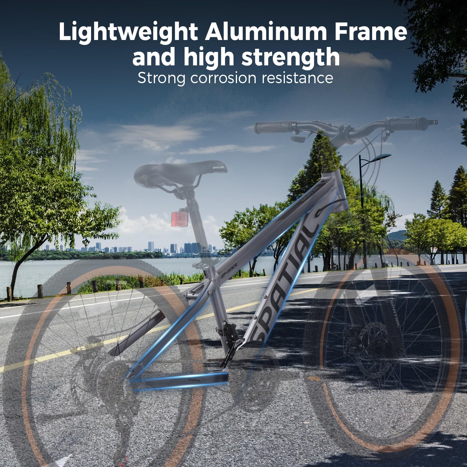 SPATIAL MTB Bicicleta de Montaña para Adultos y Jóvenes - 29/27,5/26/24 Pulgadas, 8/21 Velocidades, Frenos de Disco Mecánicos Dobles, Cuadro de Aluminio, Suspensión Delantera, Asiento Ajustable