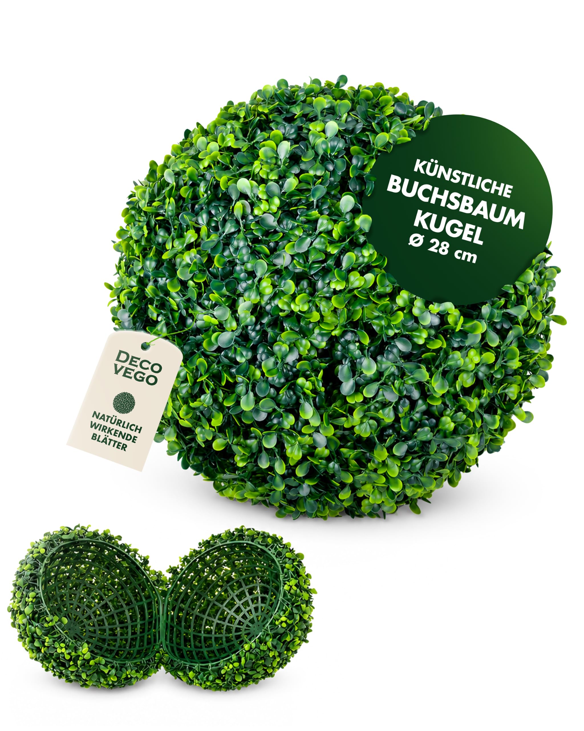 Decovego Künstliche Buchsbaumkugel, hochwertige Kunstpflanze, Ø 28 cm