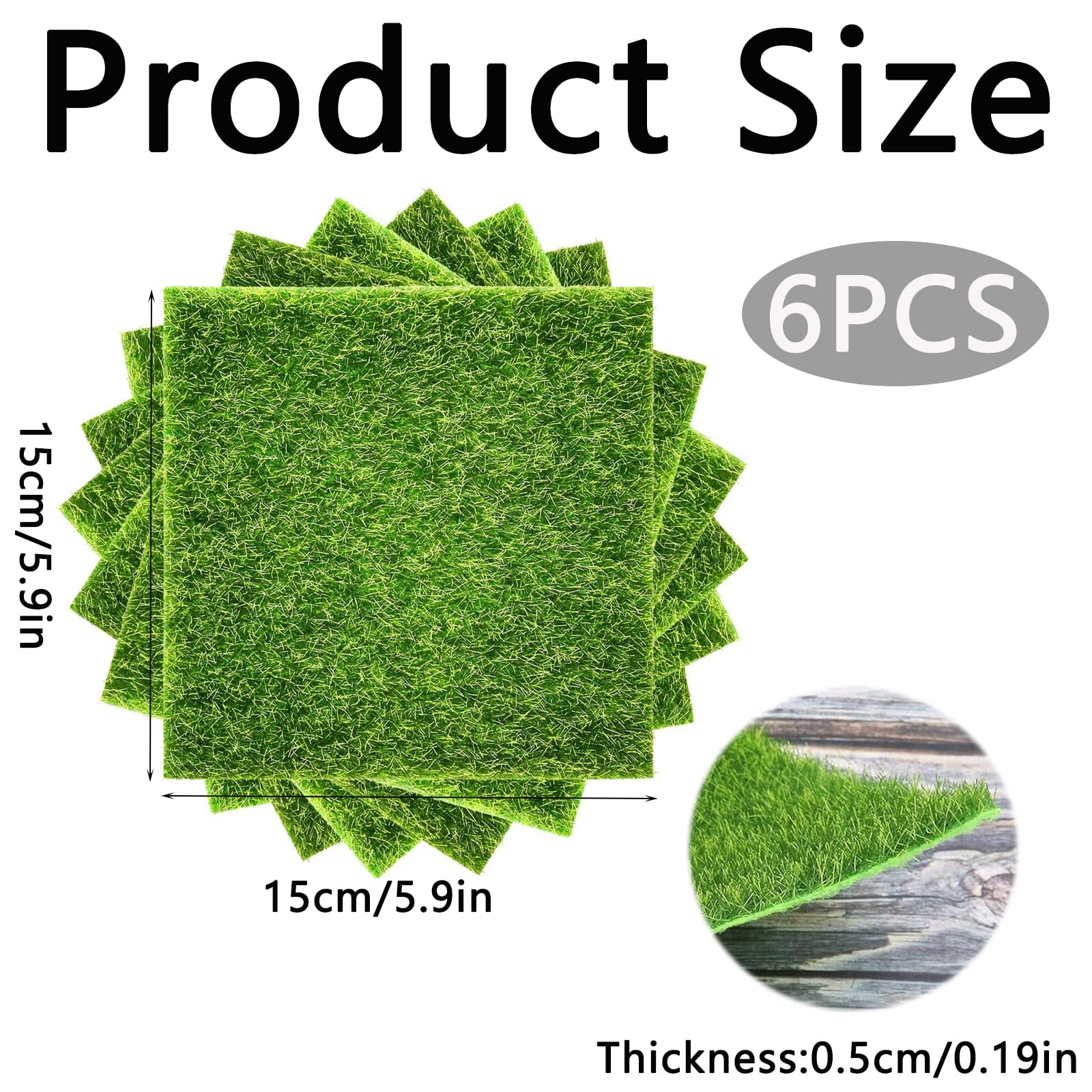 KSVFTB 6 Pcs Fake Grass, 15cm x 15cm Artificial Grass - Image 2